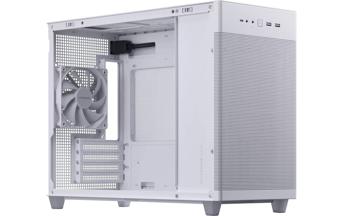 ASUS Prime AP201 – Mini-Tower Gehäuse – Micro-ATX, Weiss, 3×3,5" und 1×2,5", 4 Slots, 1×120 mm Rücklüfter