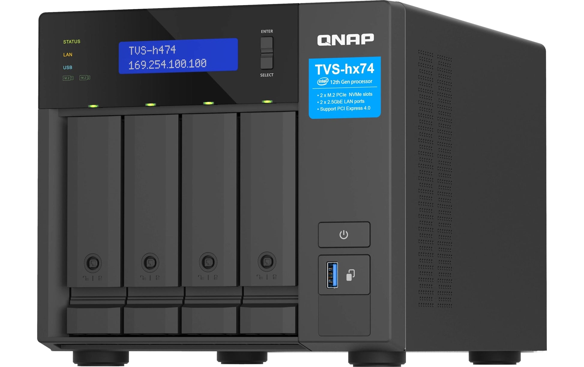 QNAP TVS-H TVS-H474-PT-8G Speichergerät – 2× 2,5 GbE, 4 Bay, 8 GB DDR4