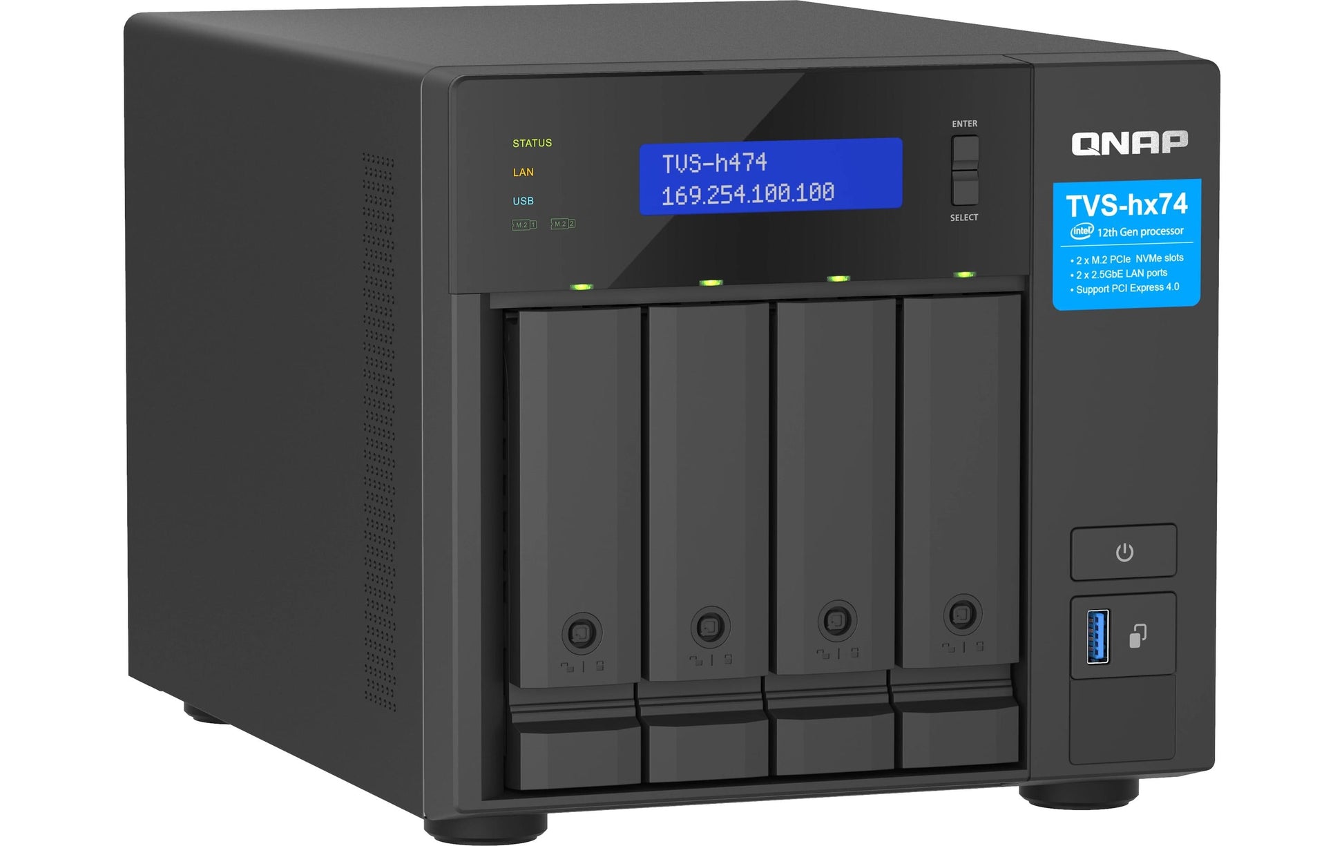 QNAP TVS-H TVS-H474-PT-8G Speichergerät – 2× 2,5 GbE, 4 Bay, 8 GB DDR4
