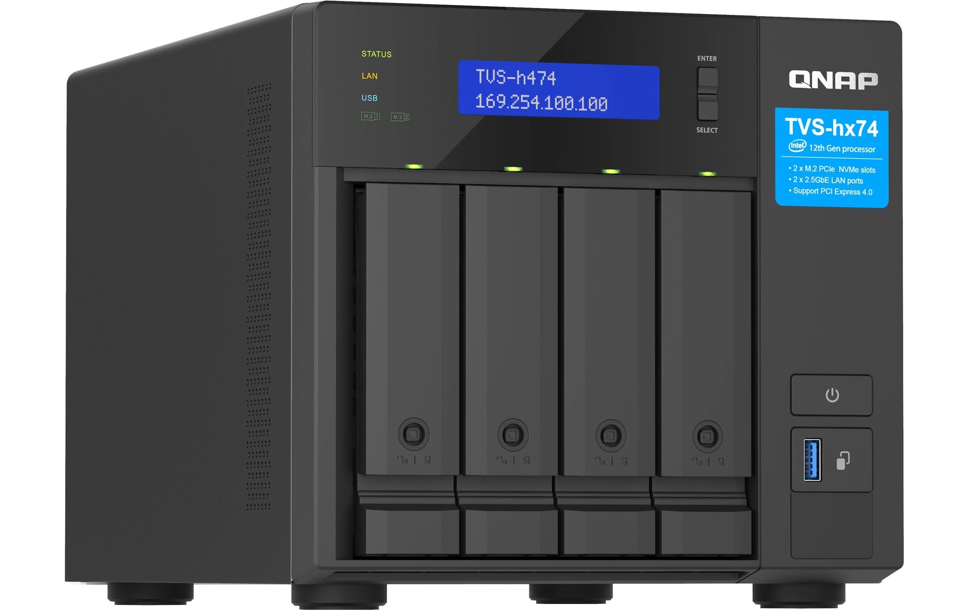 QNAP TVS-H TVS-H474-PT-8G Speichergerät – 2× 2,5 GbE, 4 Bay, 8 GB DDR4