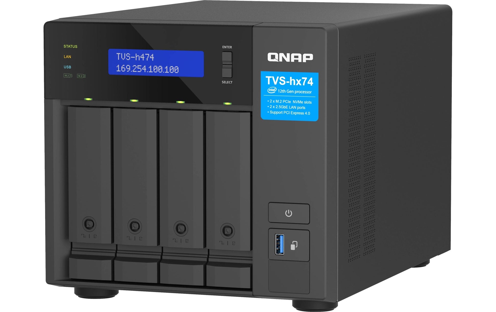 QNAP TVS-H TVS-H474-PT-8G Speichergerät – 2× 2,5 GbE, 4 Bay, 8 GB DDR4
