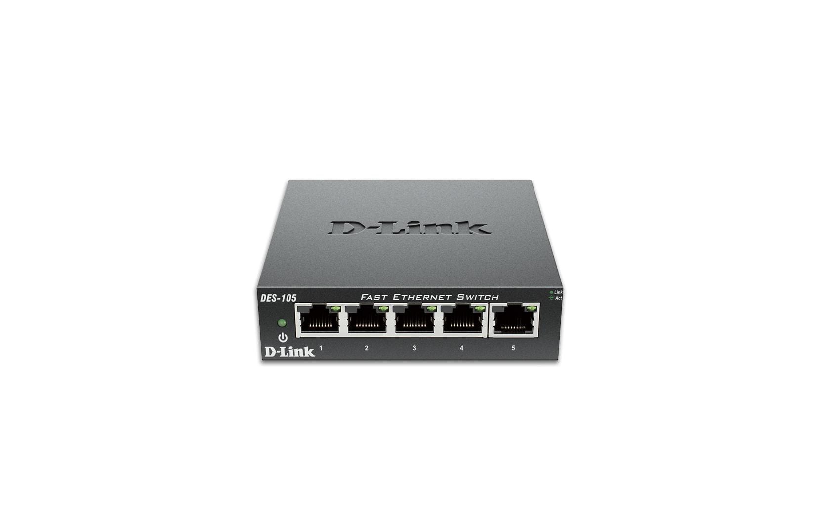 D-Link DES-105 – Switch (Unmanaged) – 5×10/100 Mbit/s, L2, Schwarz