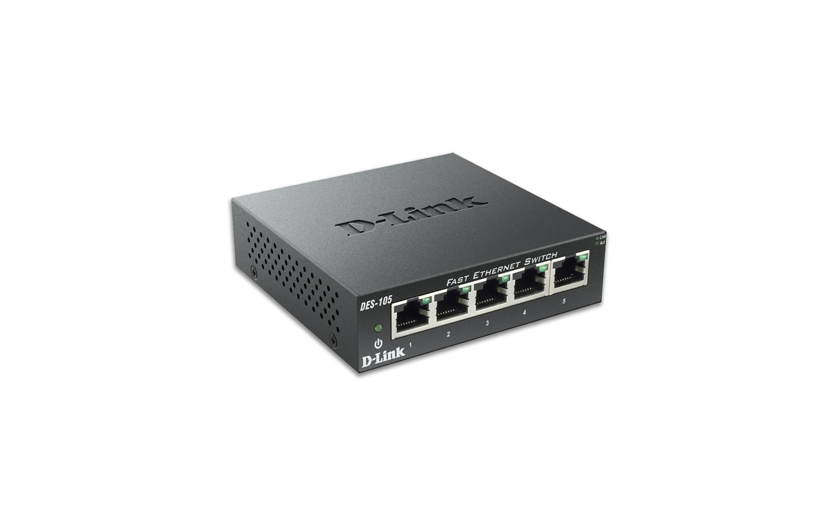 D-Link DES-105 – Switch (Unmanaged) – 5×10/100 Mbit/s, L2, Schwarz