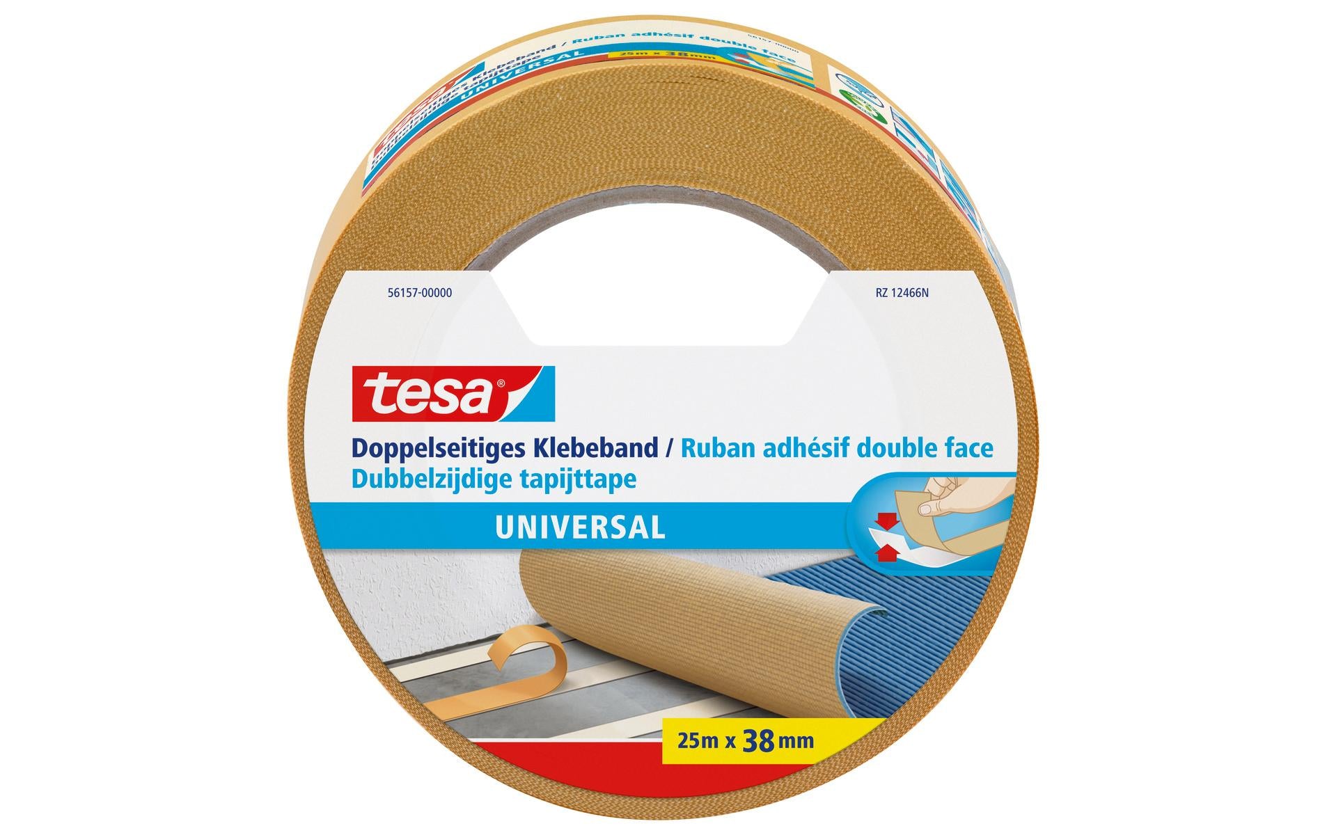 TESA Doppelseitiges Klebeband – 38 mm × 25 m, weiss, permanent, 1 Stück