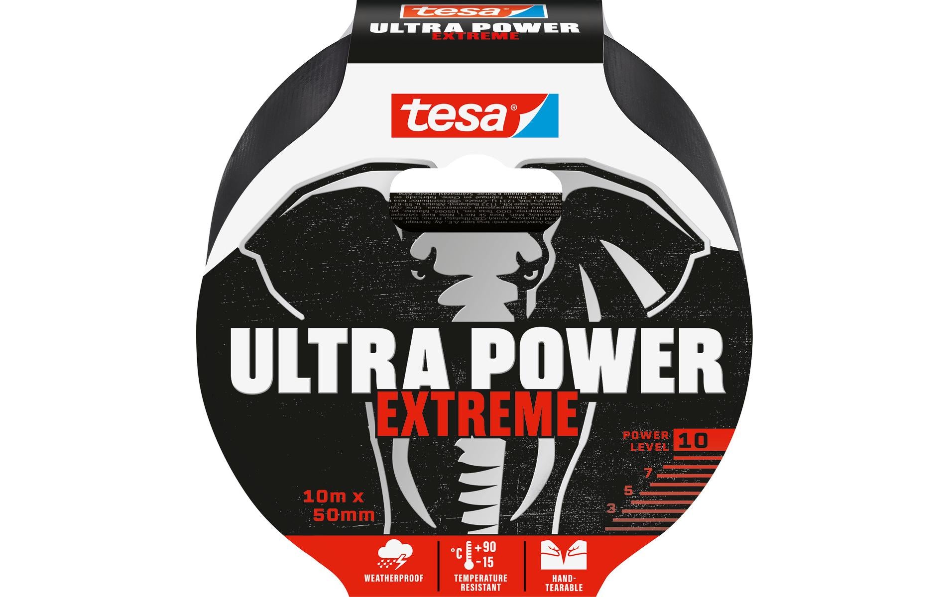 TESA Gewebeband/Gaffa – 50 mm × 10 m, schwarz, wetterfest, UV-beständig, für Metall, PVC, 1 Stück