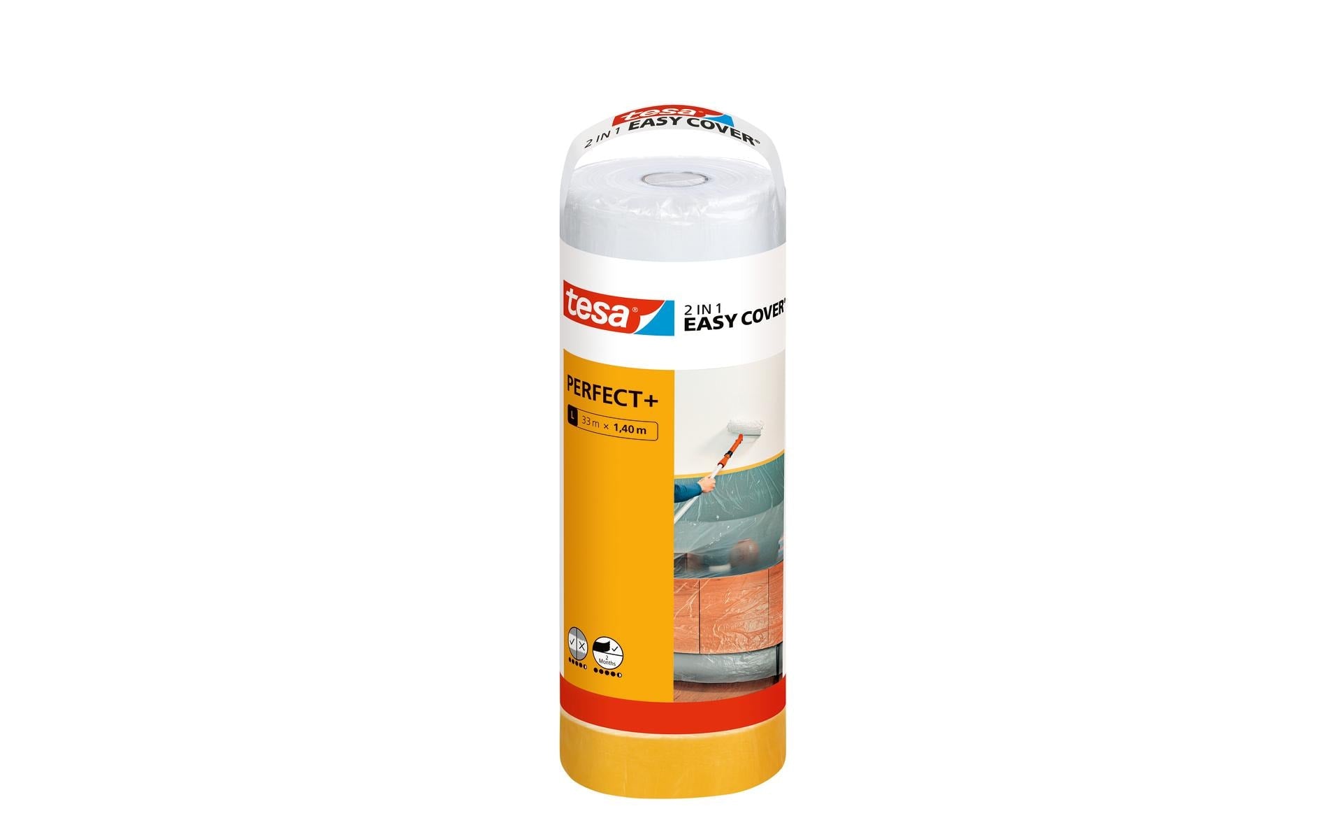 TESA Abdeckfolie mit Band Easy Cover Perfect+ Nachfüllpack, transparent – 1'400 mm × 33,0 m