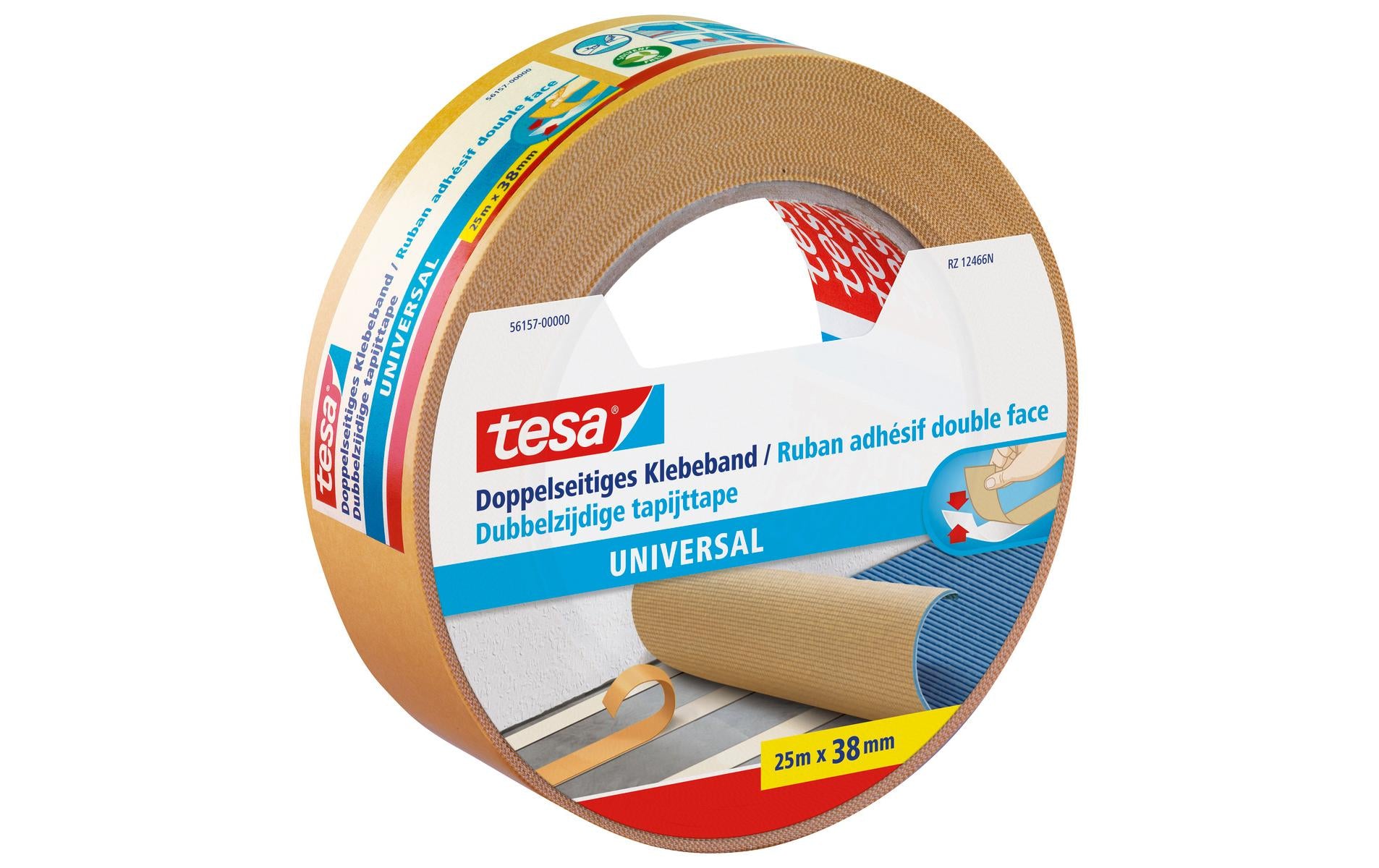TESA Doppelseitiges Klebeband – 38 mm × 25 m, weiss, permanent, 1 Stück