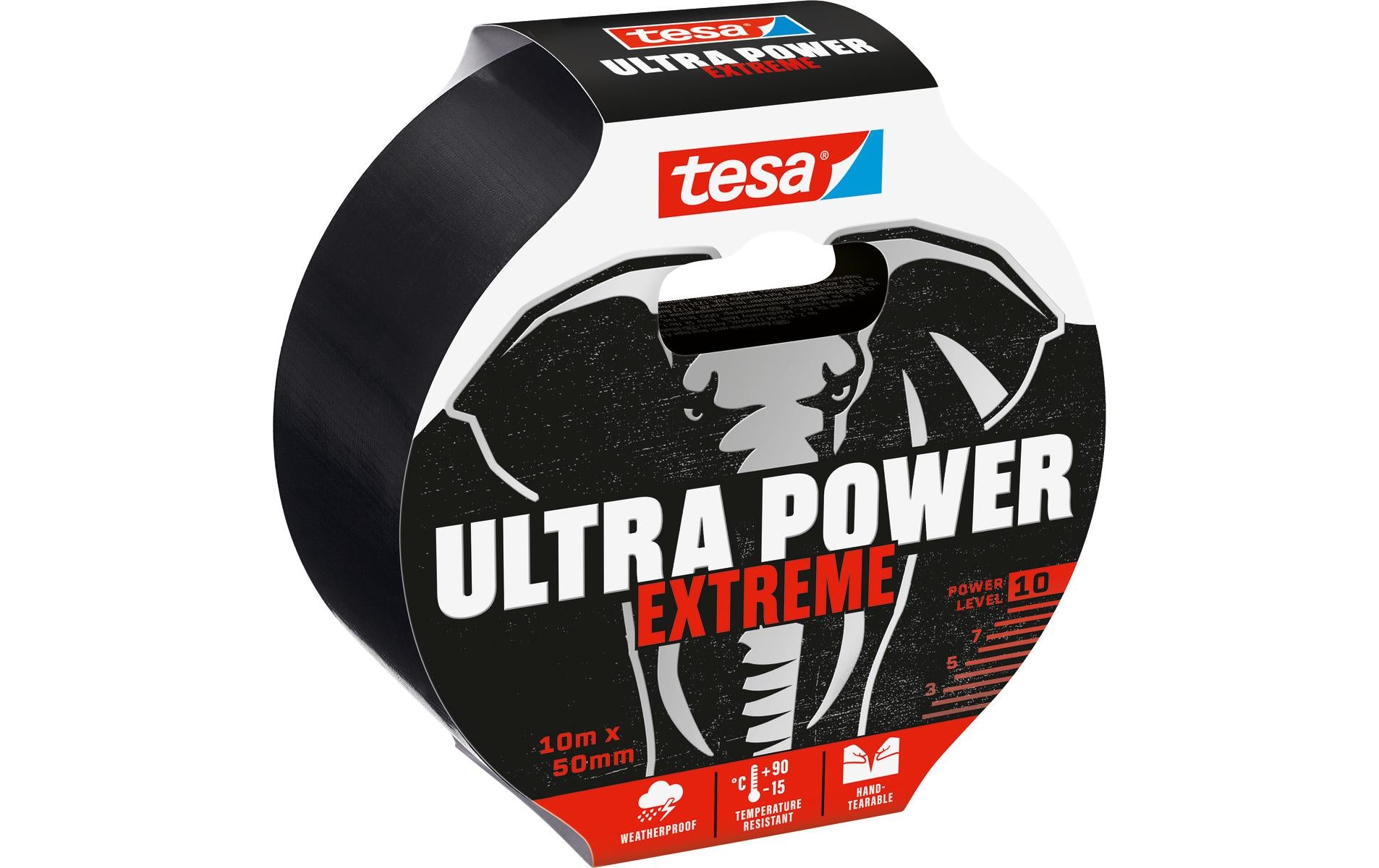 TESA Gewebeband/Gaffa – 50 mm × 10 m, schwarz, wetterfest, UV-beständig, für Metall, PVC, 1 Stück