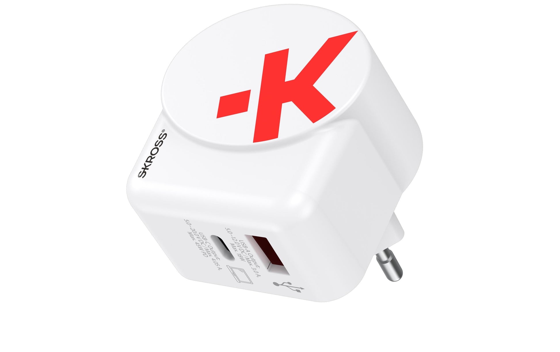 Skross AC45PD USB-Ladegerät 45 W – USB-C×1, USB-A×1 – PD, GaN – EU-Stecker (Typ C) – Weiss