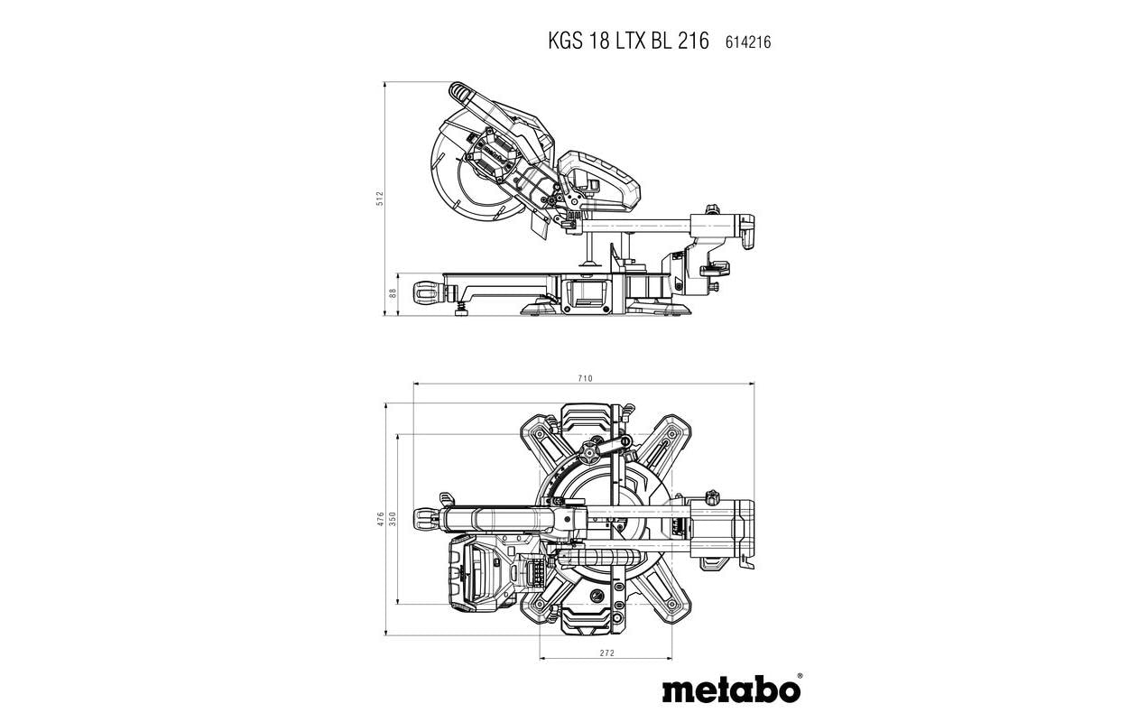 Metabo Kapp- und Gehrungssäge KGS 18 LTX BL 216 – 18 V (CAS) – Sägeblattdurchmesser 216 mm – mit Akku und Ladegerät