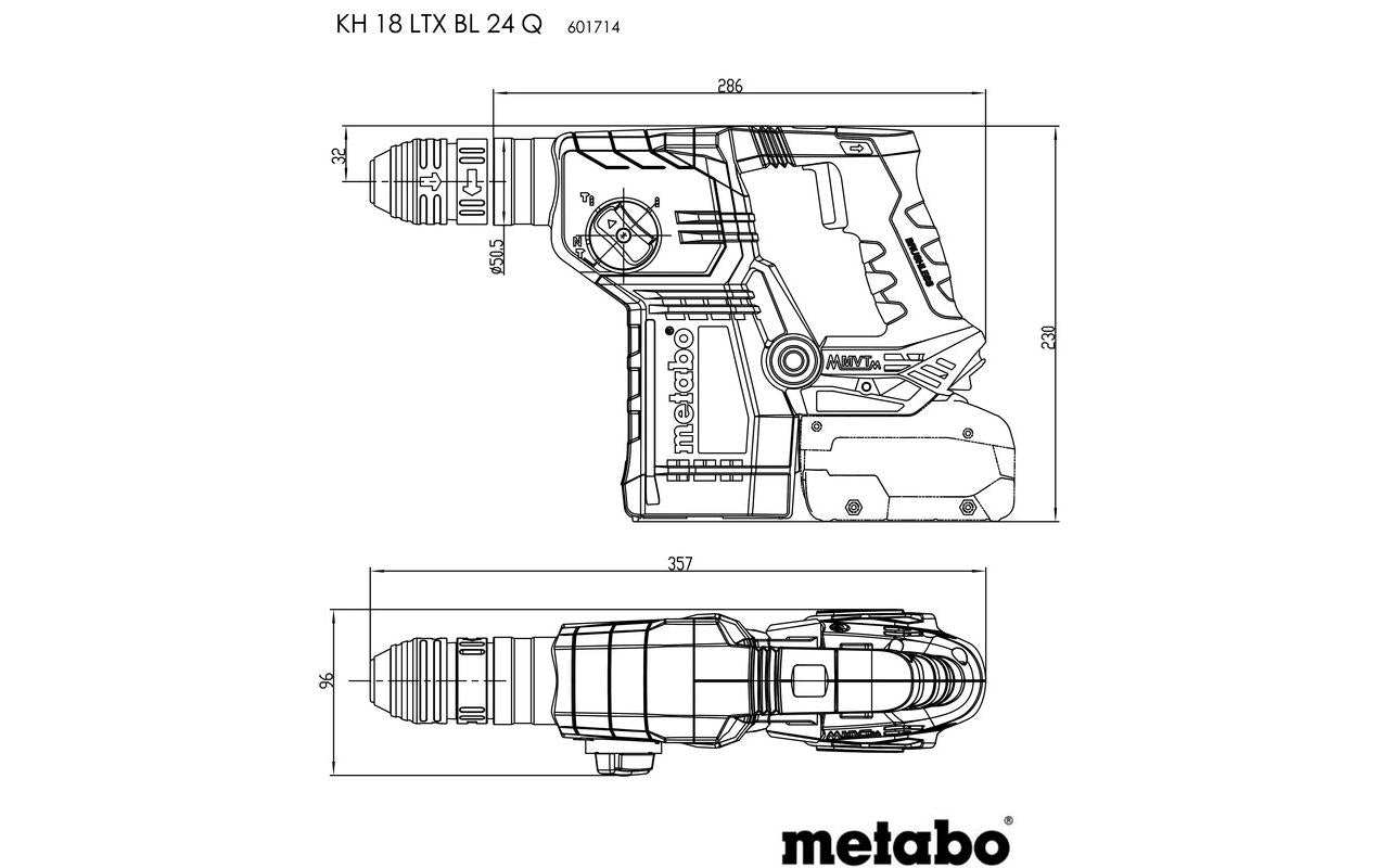 Metabo Bohrhammer KH 18 LTX BL 24 Q – 18 V (CAS) – SDS-plus – Beton Ø 24 mm – 2×5,5 Ah & Ladegerät