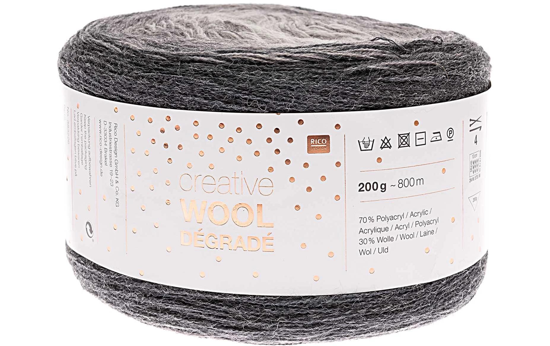 Rico Design Creative Wool Degrade Garn Schurwolle Grau – 200 g, 800 m, Nadel 3,5 mm