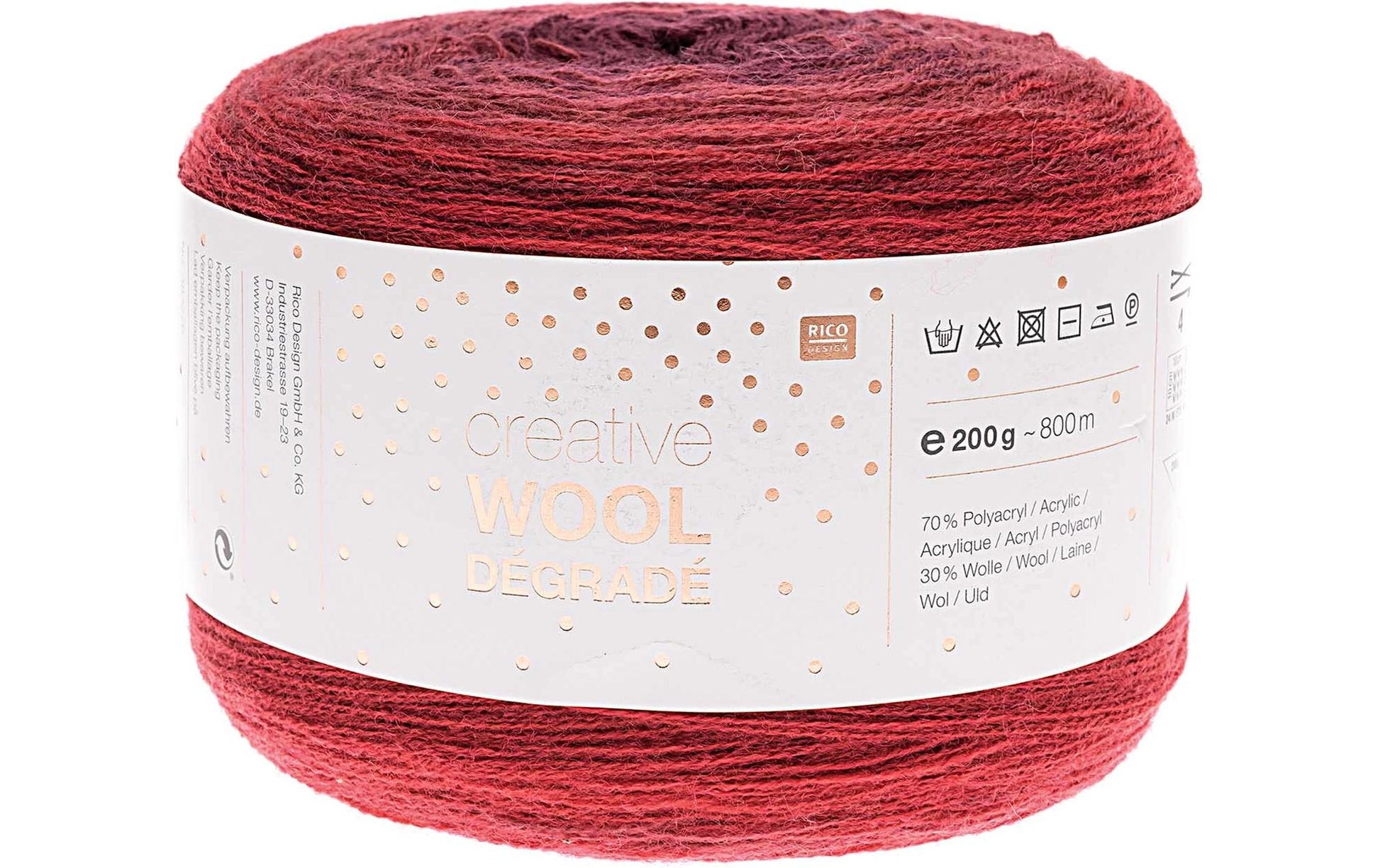 Rico Design Creative Wool Degrade Wolle Bordeaux – 200 g, 800 m, 70% Polyacryl/30% Wolle, Nadel 3,5 mm, 1 Stk.