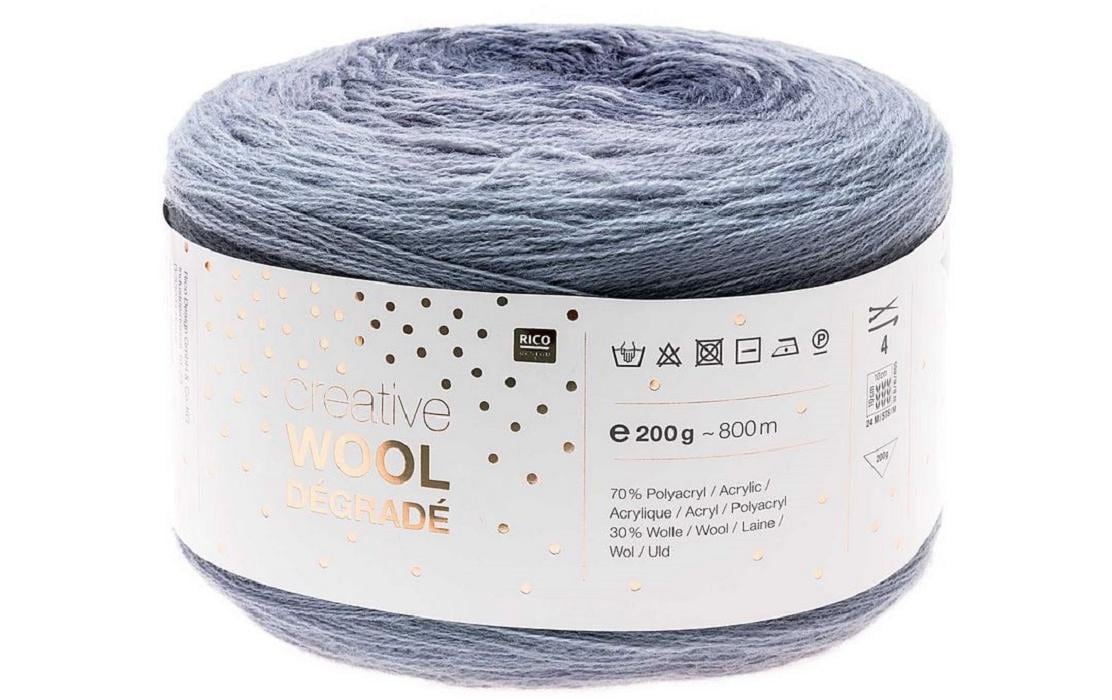 Rico Design Creative Wool Degrade Wolle Blau – 200 g, 800 m, Nadel 3,5 mm, 70% Polyacryl/30% Wolle