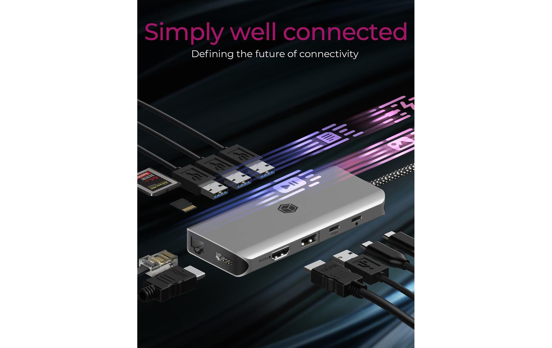 ICY BOX IB-DK4061-CPD Dockingstation – USB-C, 2× HDMI, 2× USB-A, 2× USB-C, 100 W PD, GbE, 3,5 mm Audio