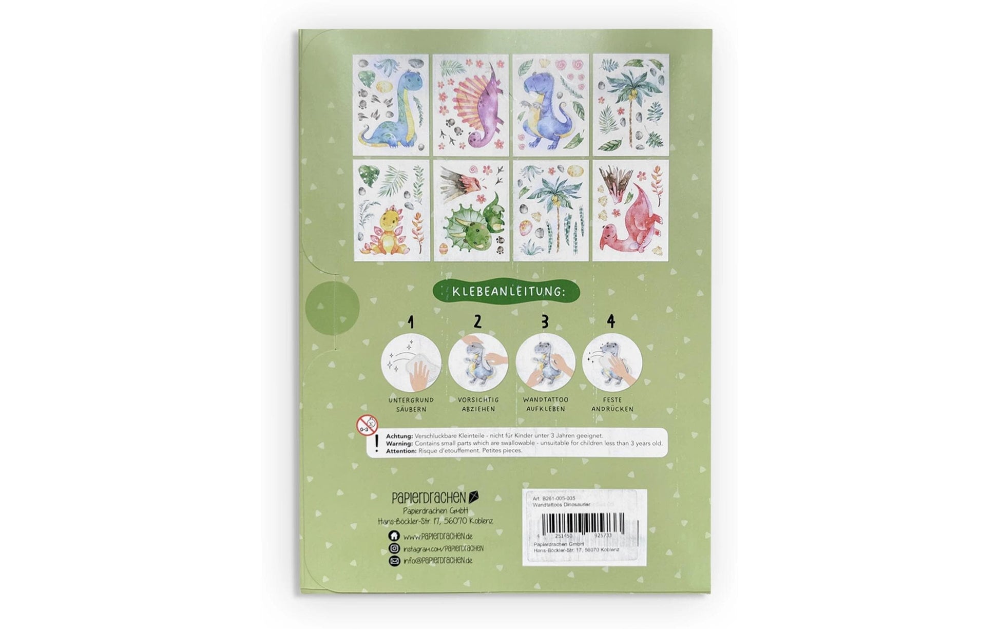 Papierdrachen Wandtattoo-Set – 22 × 30 cm – 8-teilig – Papier, mehrfarbig