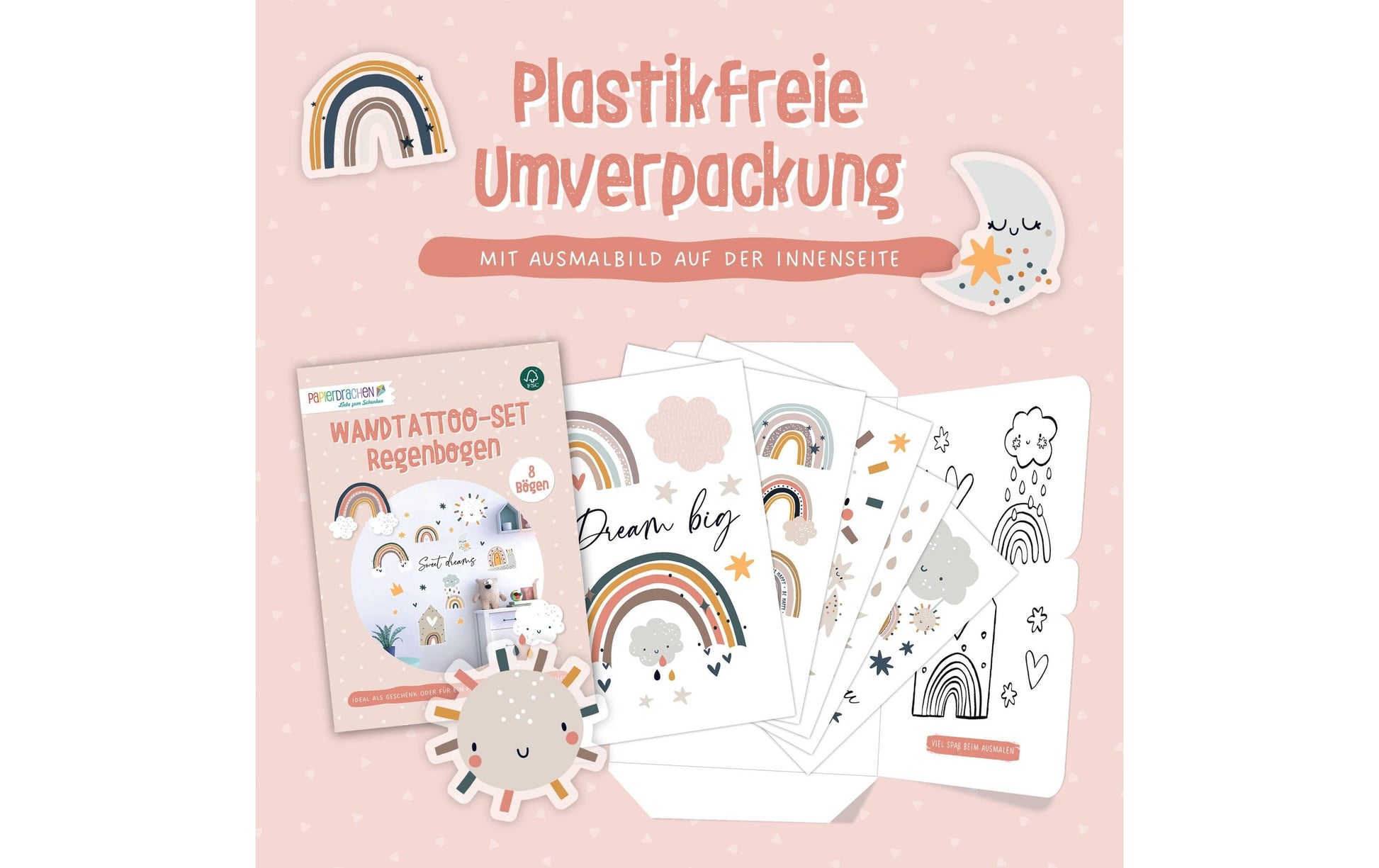 Papierdrachen Wandtattoo-Set – 22 × 30 cm, 8 Blätter – Papier, Mehrfarbig