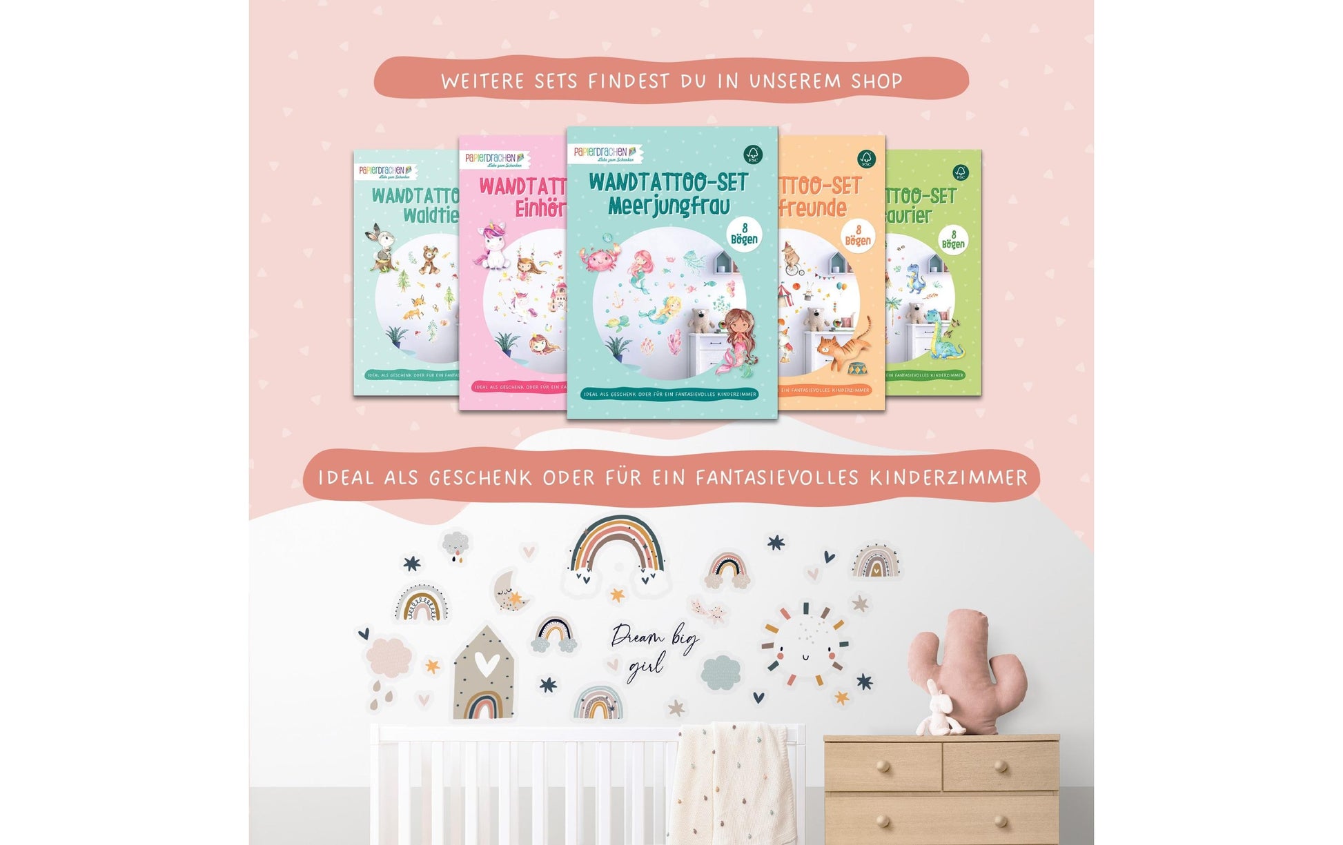 Papierdrachen Wandtattoo-Set – 22 × 30 cm, 8 Blätter – Papier, Mehrfarbig
