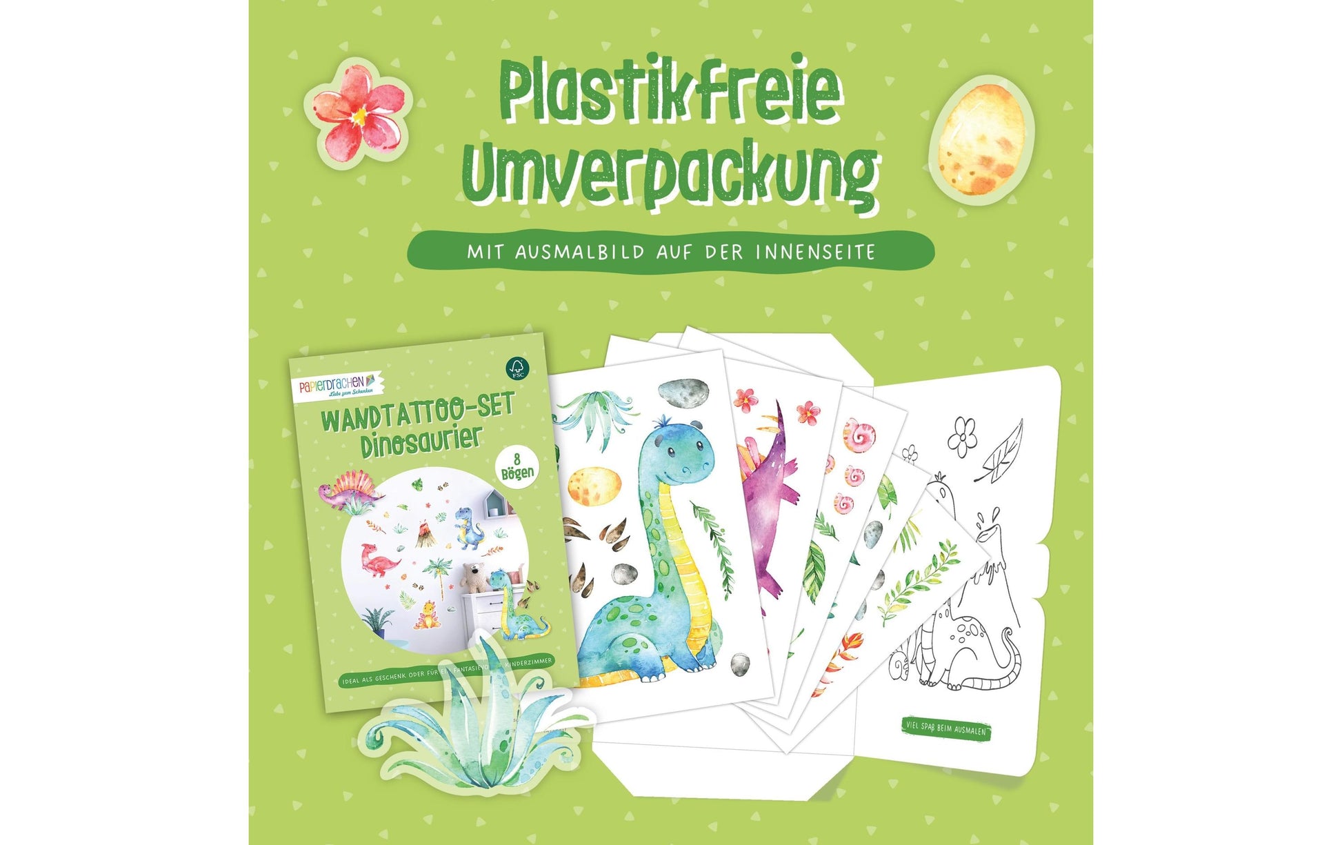 Papierdrachen Wandtattoo-Set – 22 × 30 cm – 8-teilig – Papier, mehrfarbig