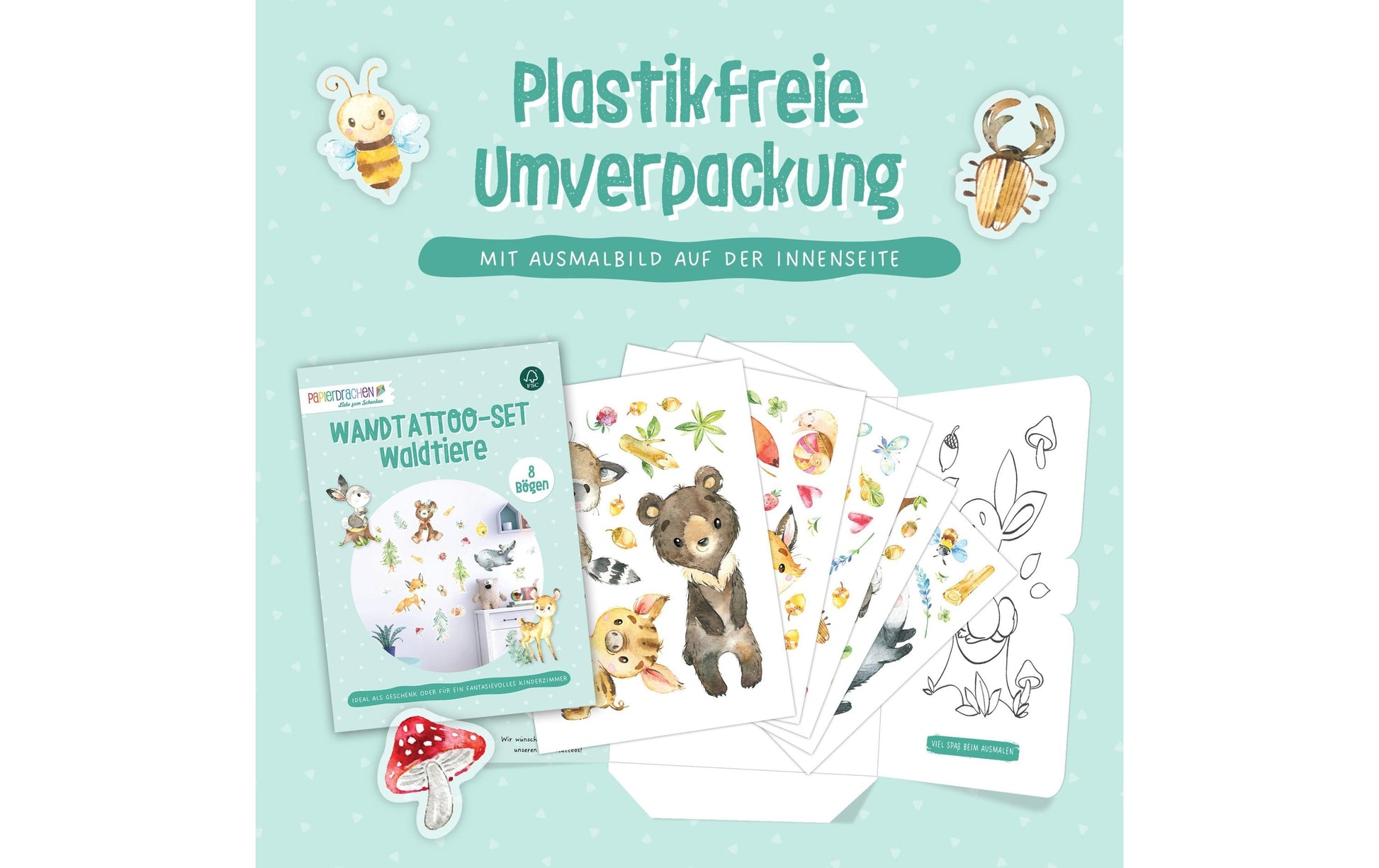 Papierdrachen Wandtattoos-Set – für 22 × 30 cm – Papier, mehrfarbig, 8-teilig