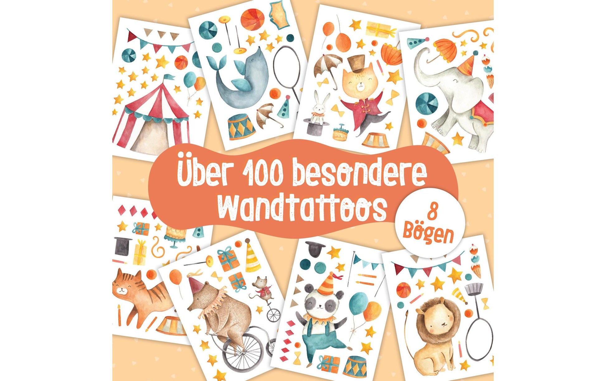Papierdrachen Wandtattoos-Set Zirkus – für Glas, Spiegel, Kunststoff u. a. – Papier, mehrfarbig – 8-teilig