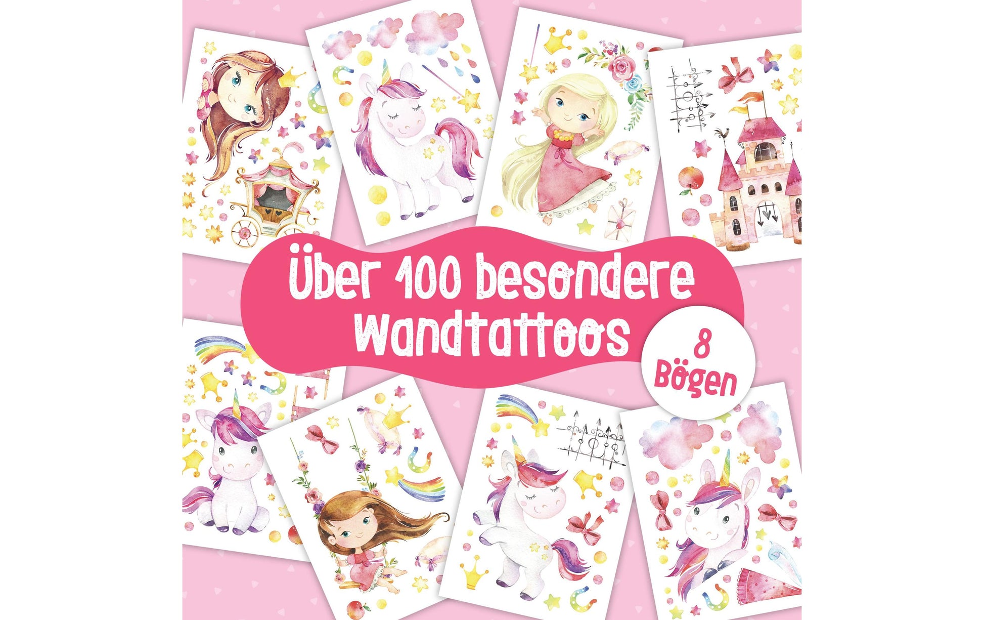 Papierdrachen Wandtattoo-Set – Einhorn – 22 × 30 cm – 8 Blätter – Papier, mehrfarbig