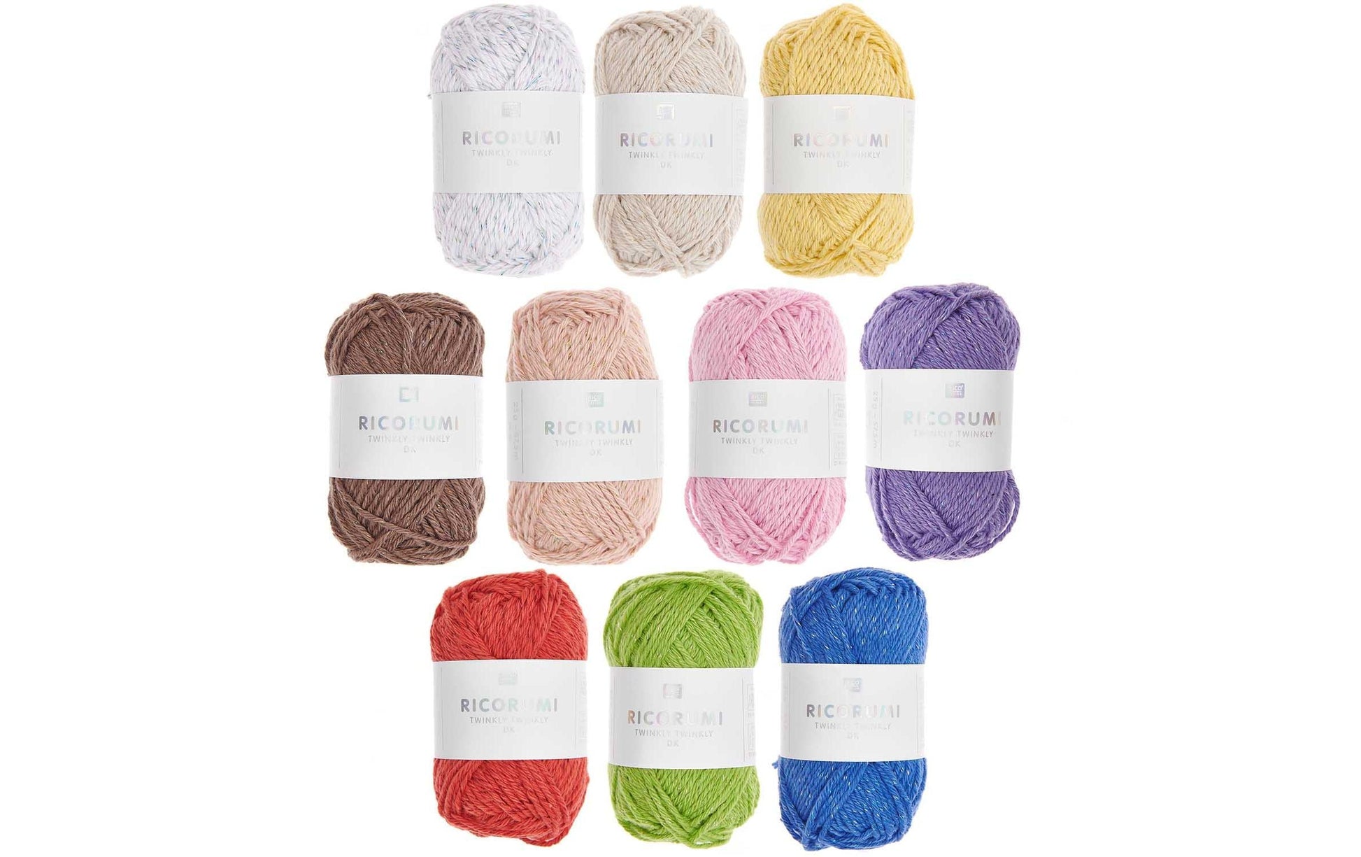 Rico Design Ricorumi Twinkly Garn-Set mehrfarbig – 25 g, 52 m, Nadel 3 mm, 99% Baumwolle/1% Polyester, 10 Stk.