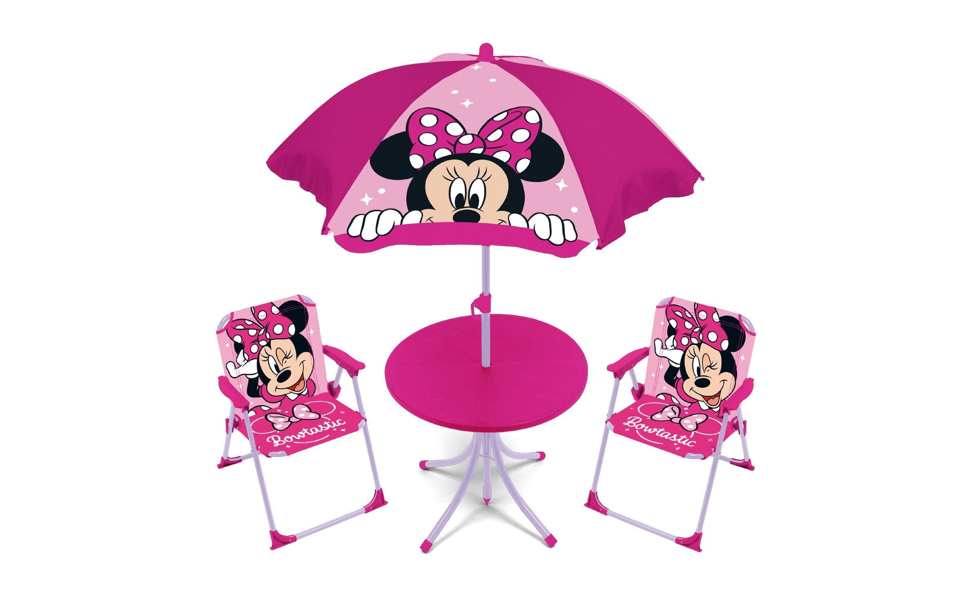 Arditex Outdoor-Camping-Set Minnie – 4-teilig – für 2 Personen, mit Schirm Ø 110 cm – ab 3 Jahren – mehrfarbig