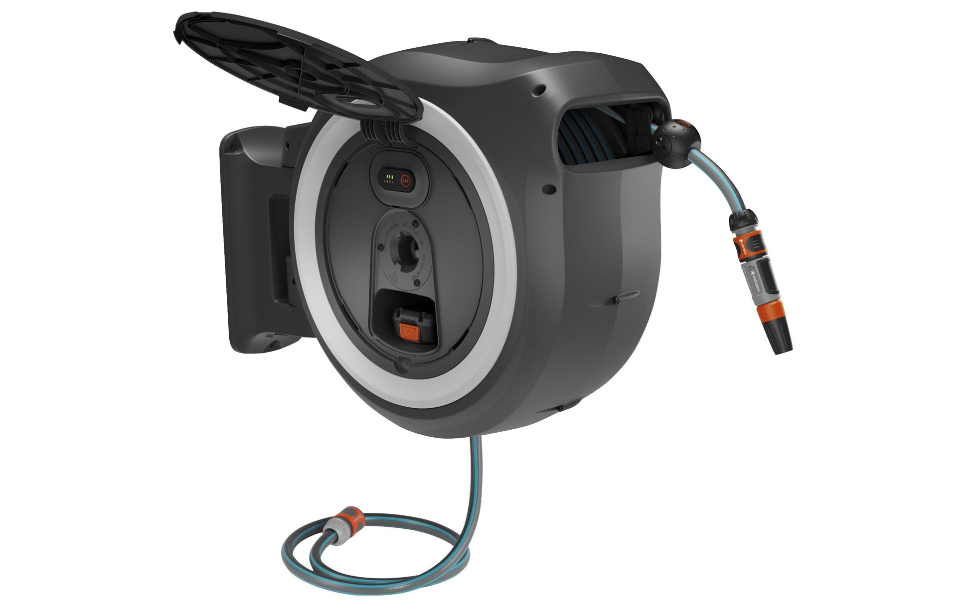 Gardena PowerRoll Schlauchbox 35 m – Akku, Wandmontage, frostbeständig, für Bosch 18 V POWER FOR ALL