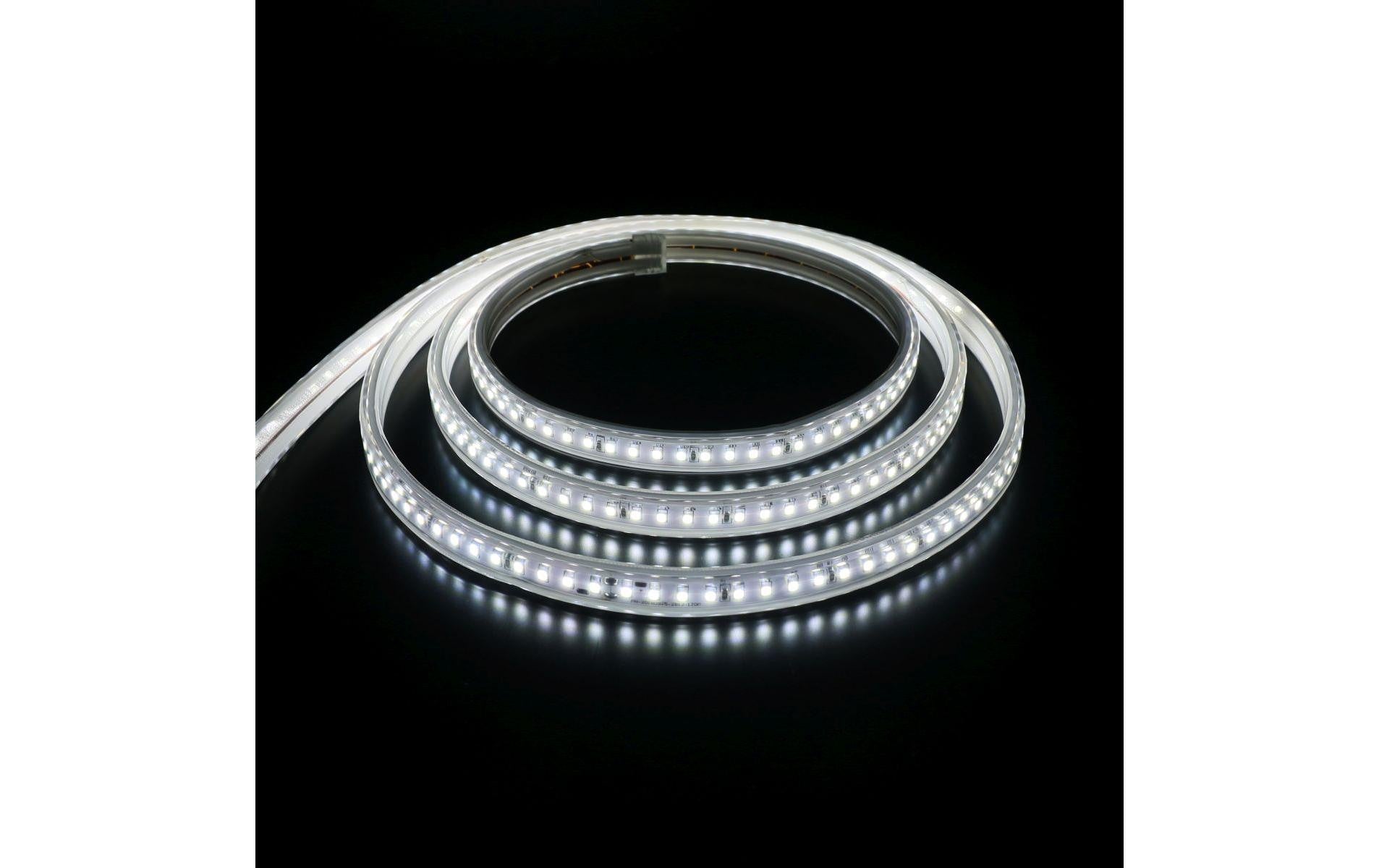 Elbro LED-Streifen Aussen – 50 m – 15'200 lm, 250 W – Kaltweiss, 4000 K – IP65 – Netzbetrieb – Transparent