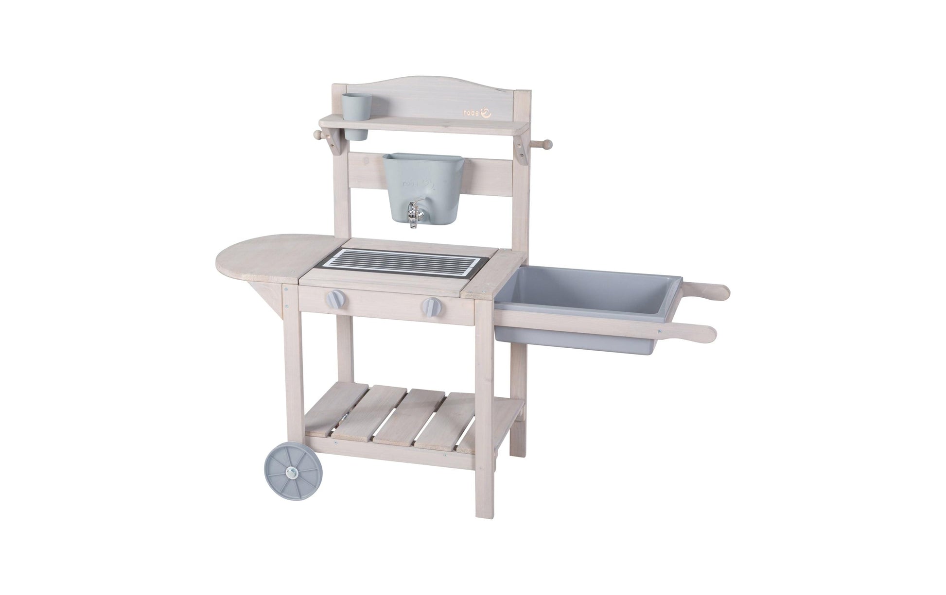 roba Matsch- & Spielküche BBQ – 114 × 89 × 37 cm – ab 1,5 J. – Holz, Kunststoff – hellgrau/Holz – FSC