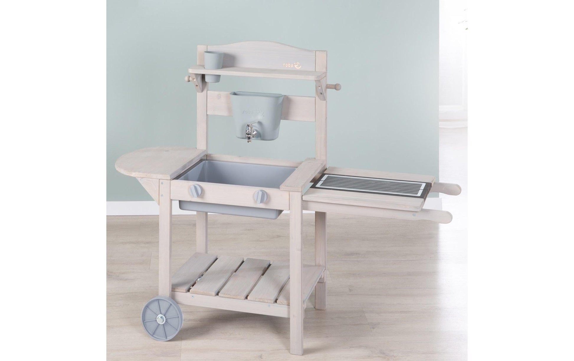 roba Matsch- & Spielküche BBQ – 114 × 89 × 37 cm – ab 1,5 J. – Holz, Kunststoff – hellgrau/Holz – FSC