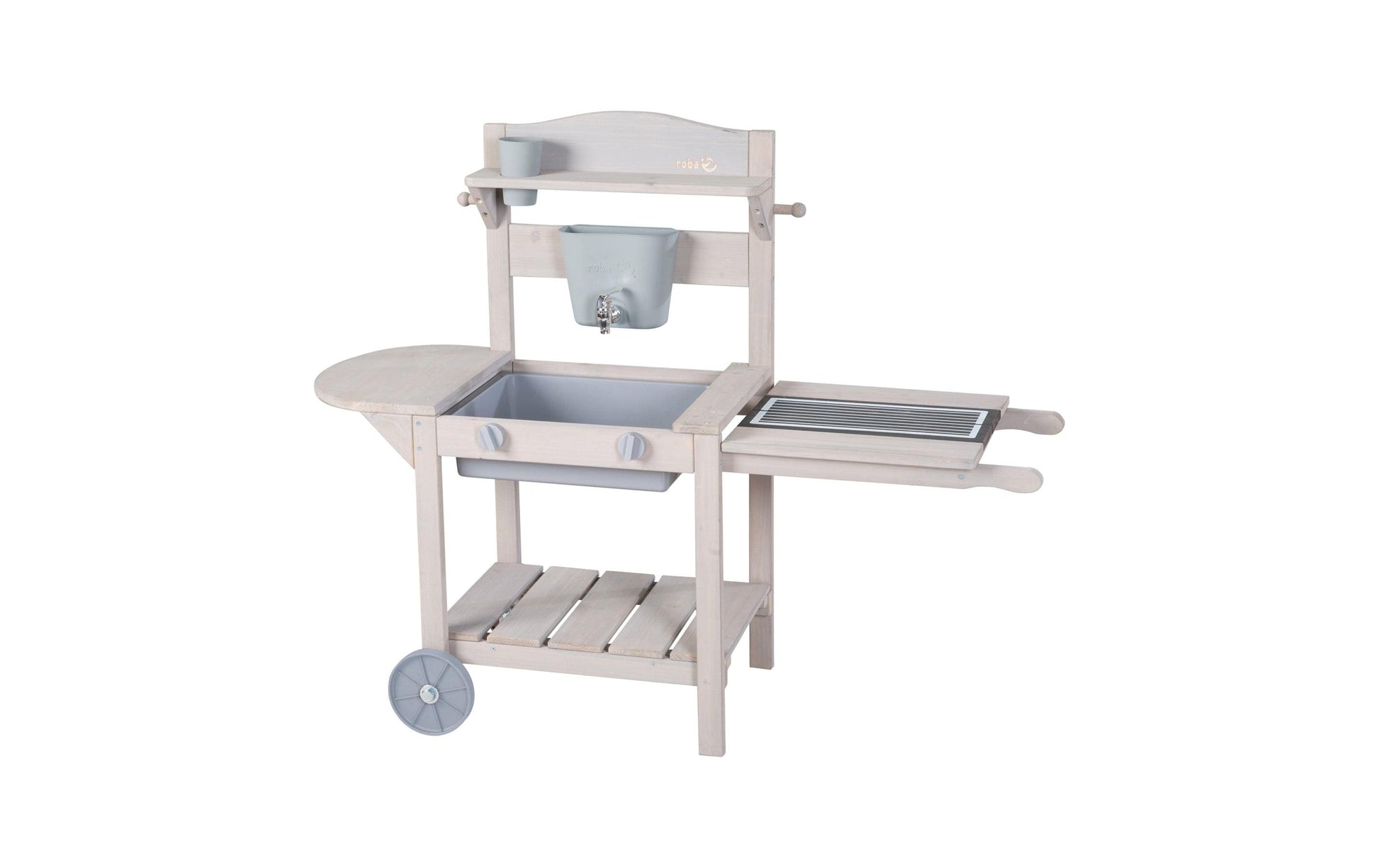 roba Matsch- & Spielküche BBQ – 114 × 89 × 37 cm – ab 1,5 J. – Holz, Kunststoff – hellgrau/Holz – FSC