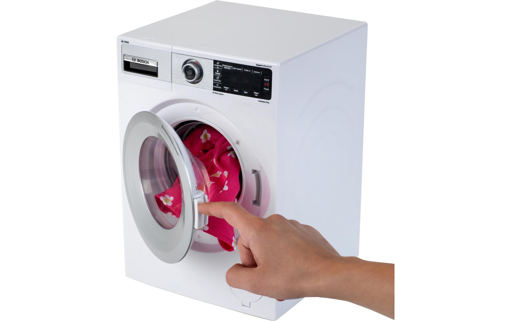 Theo Klein Spielzeug-Waschmaschine – mit Ton, 3×LR14 – 18,5×26,0×18,0 cm – ab 3 J. – schwarz/weiss