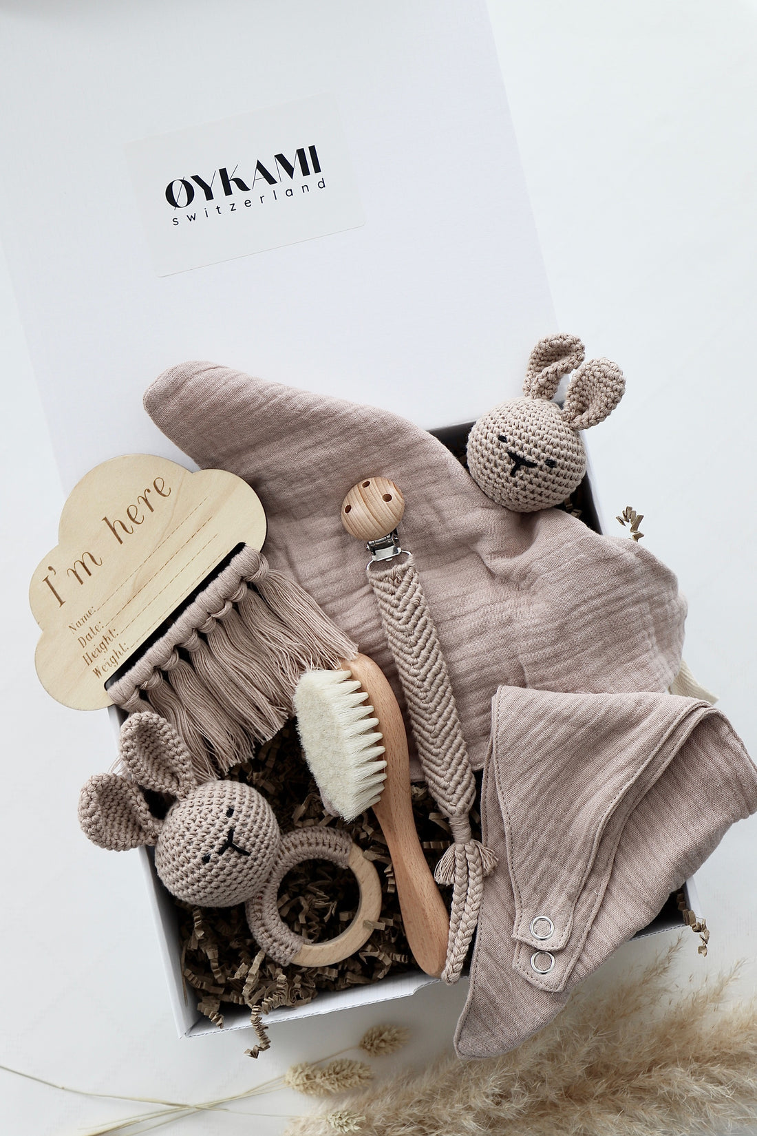 OYKAMI Geschenkbox – Baumwolle, Holz, Rosa