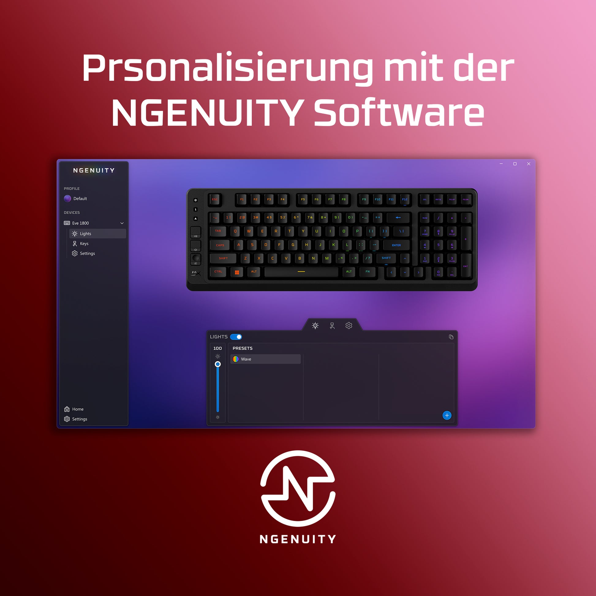 HyperX Eve 1800 – Gaming-Tastatur TKL – Mechanisch (HyperX Red), RGB – Verkabelt, USB-C – Schwarz