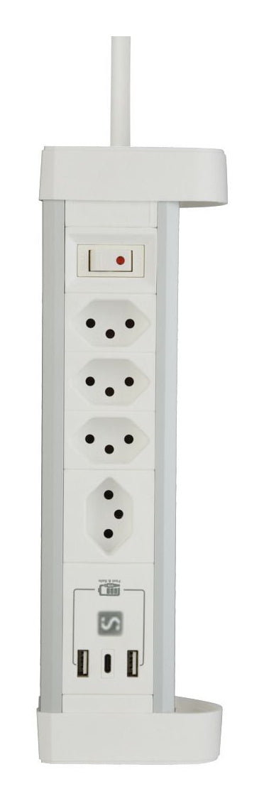 M. Schönenberger 85.861.4A – Tischsteckdosenleiste, 4× T13, 2× USB-A + 1× USB-C, 2 m, Stecker T12