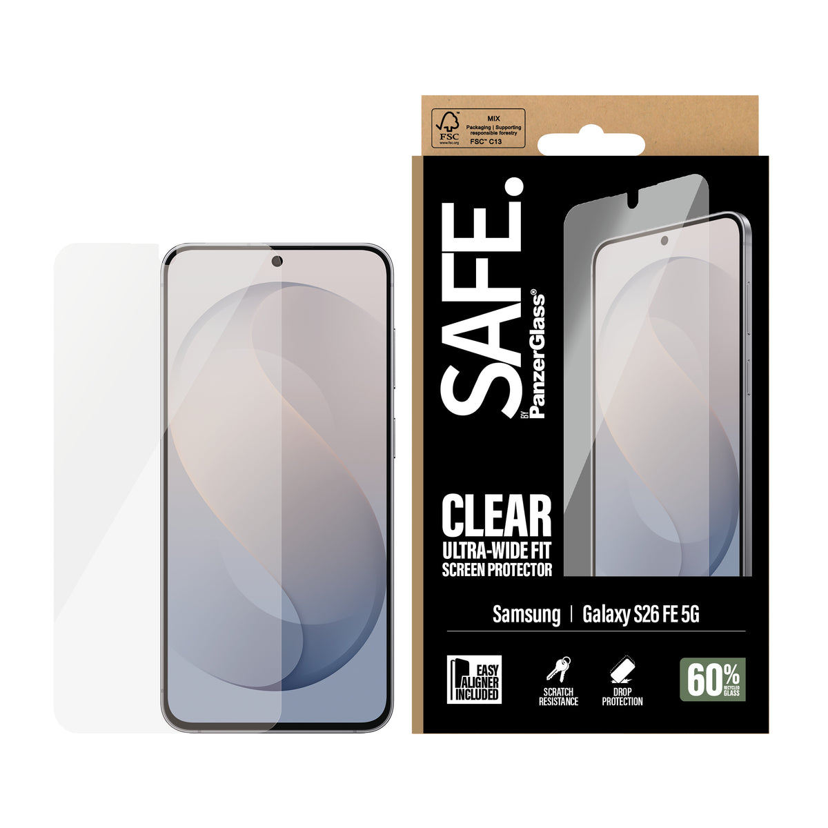 PanzerGlass SAFE. – Displayschutz (Panzerglas), Ultra-Wide Fit – für Galaxy S26 FE 5G – mit Applikator