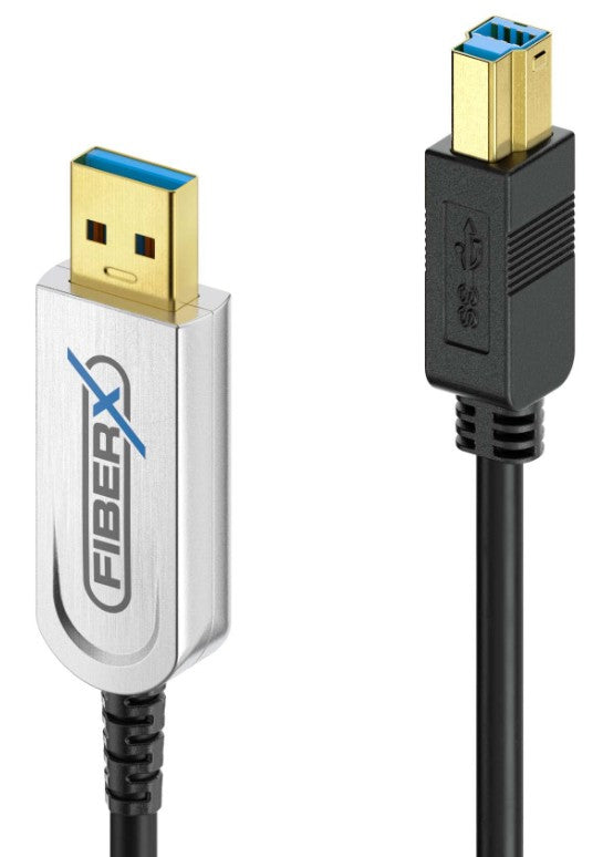 FiberX USB-A auf USB-B Kabel – USB 3.2 Gen 2 (10 Gbit/s) – 40 m – PD 4,5 W – aktiv/optisch – Schwarz