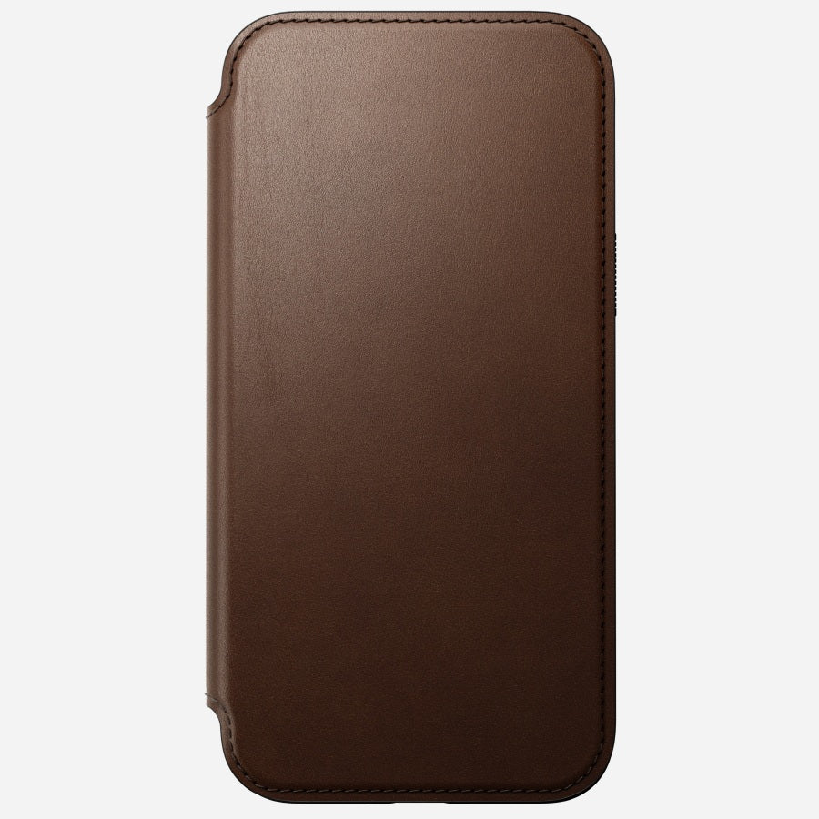 Nomad Booklet-Hülle – für Apple iPhone 15 Plus – Braun – Leder – MagSafe-kompatibel, mit Kartenfach