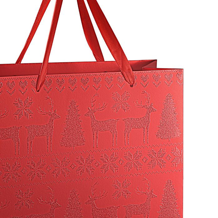 EGLO Weihnachts-Geschenktasche 'Isumi' – 10 × 26 × 32 cm, Papier, Rot, Glitzernd, mit Muster