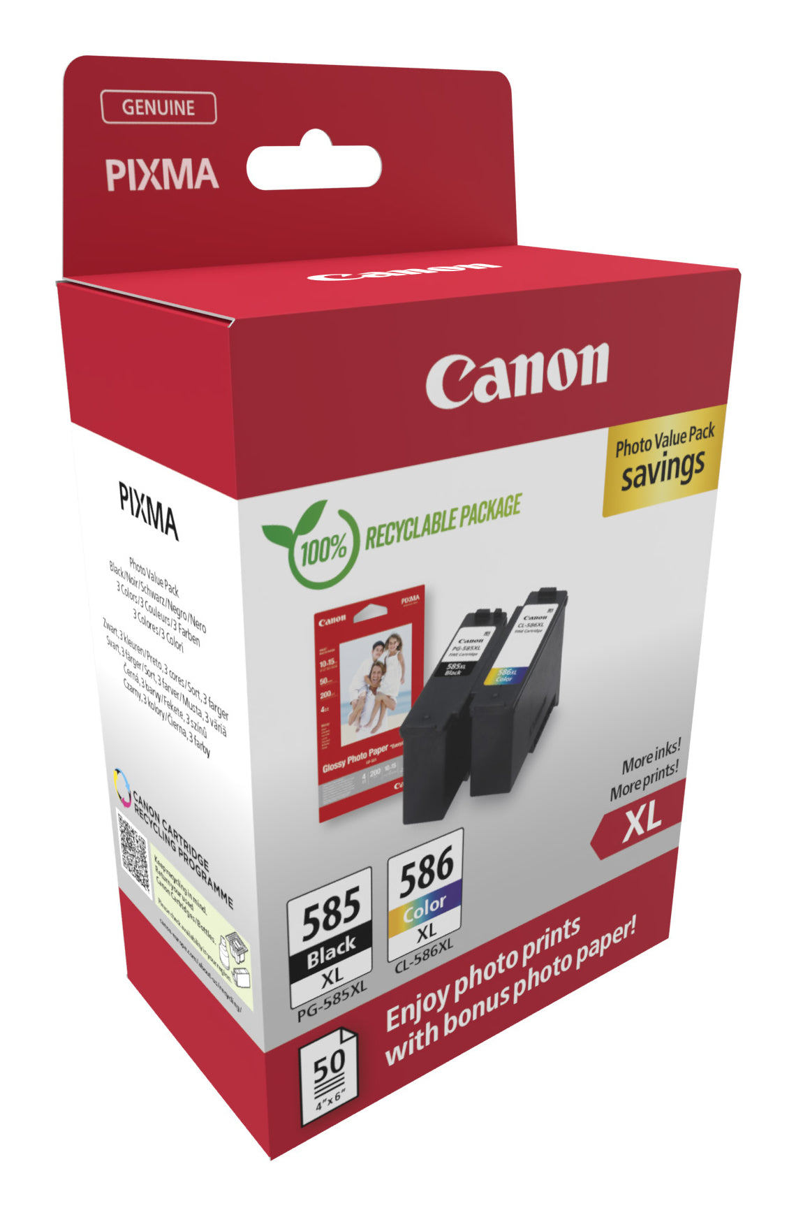Canon Tintenpatronen-Multipack 585XL/586XL Photo Cube, mit Fotopapier 100 × 150 mm (50 Blatt) – für Inkjet