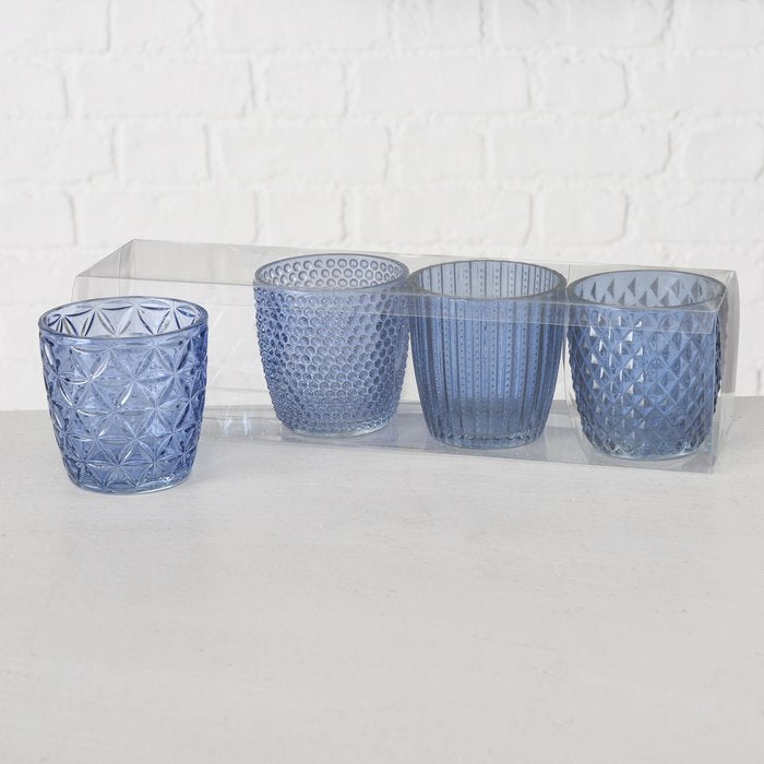 Boltze Windlicht – Glas, blau – Ø 7,5 × 7,5 cm – 4-teilig