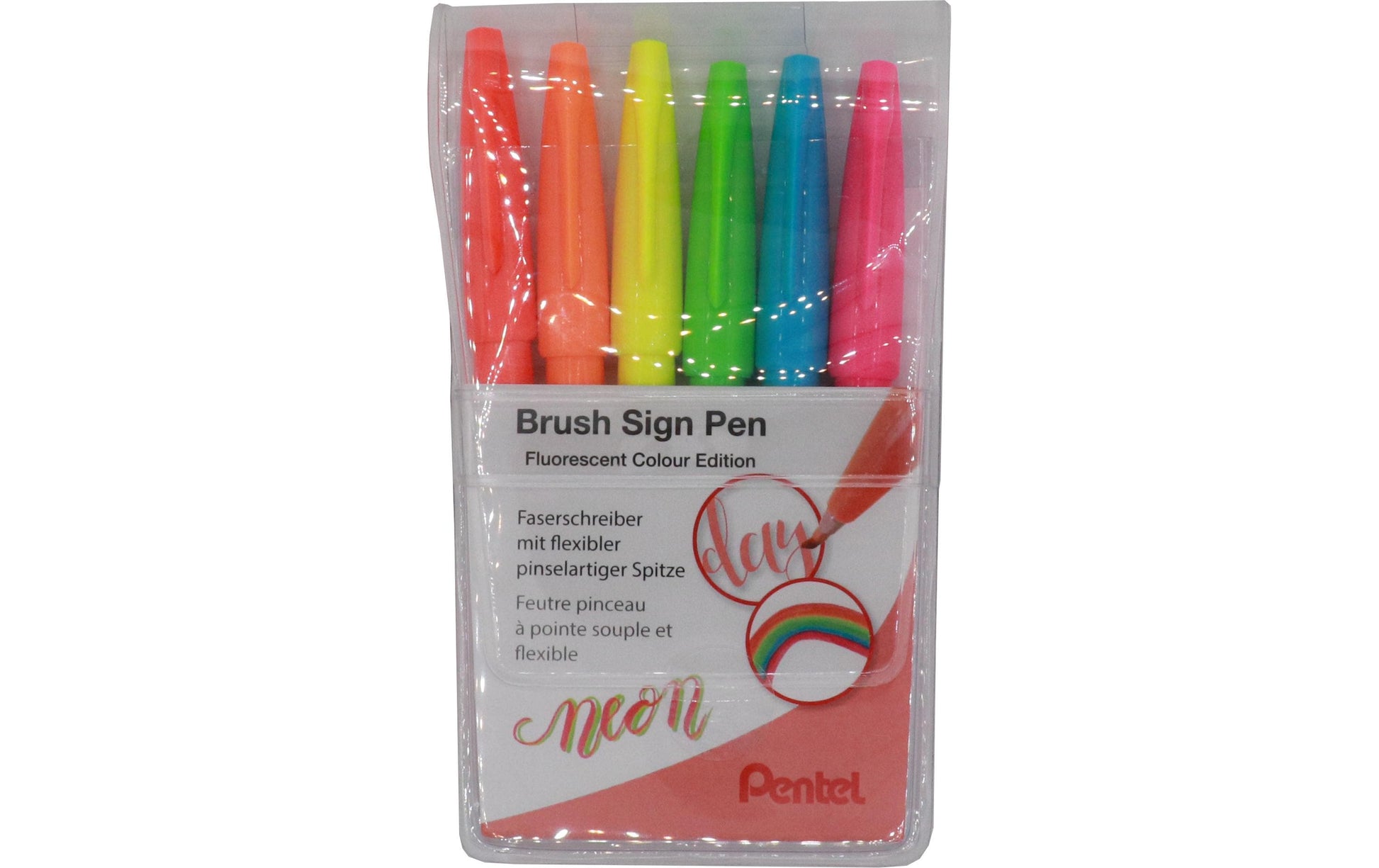 Pentel Brush Pen Neon – Pinselspitze, deckend, 6 Farben