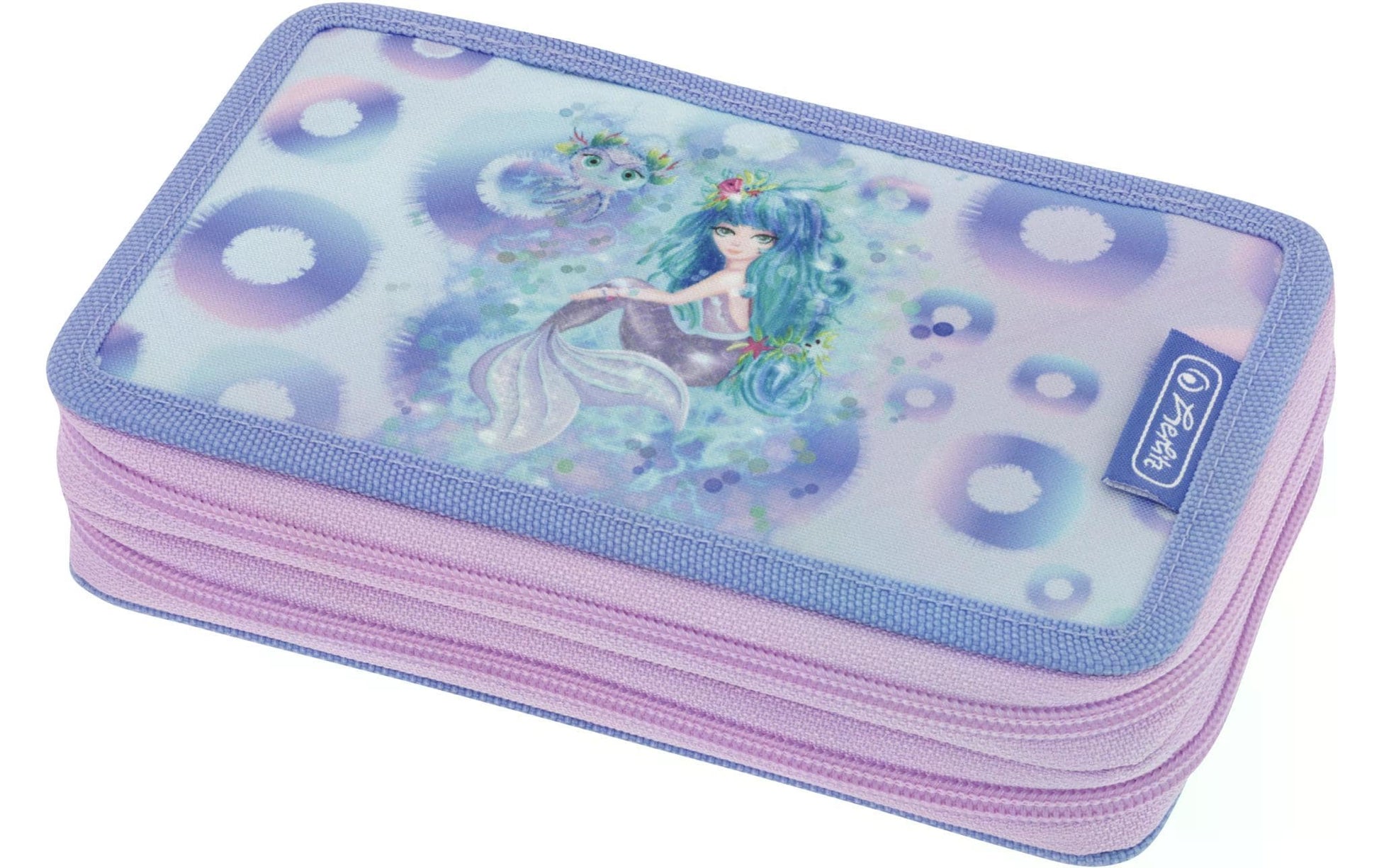Herlitz Mystic Mermaid – Schüleretui, 2 Klappen, gefüllt (23-teilig), Blau/Pink, 19,3 × 5 × 11,5 cm