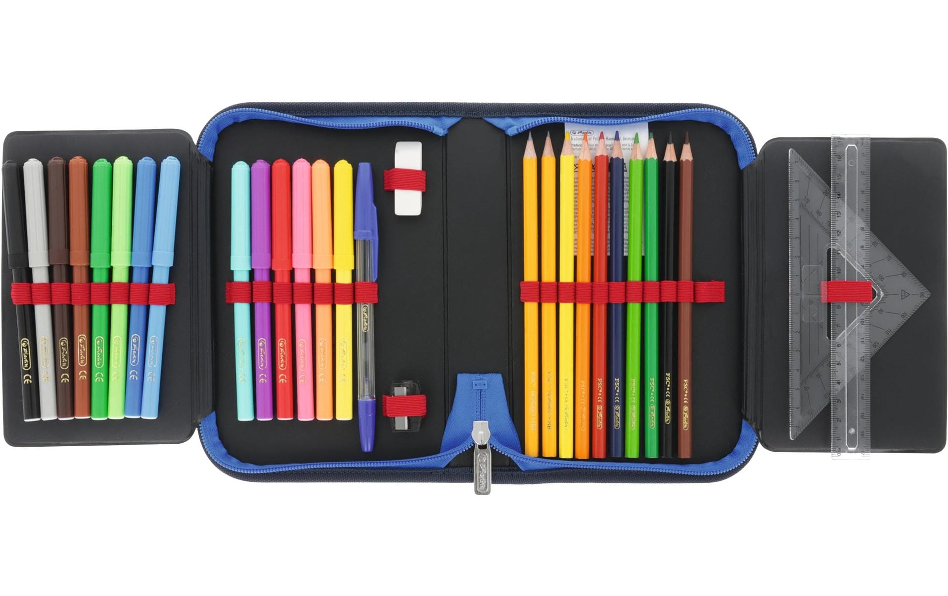 Herlitz High Speed – Schüleretui, gefüllt (31-teilig), schwarz, königsblau, Polyester, 20,5 × 3,8 × 14 cm