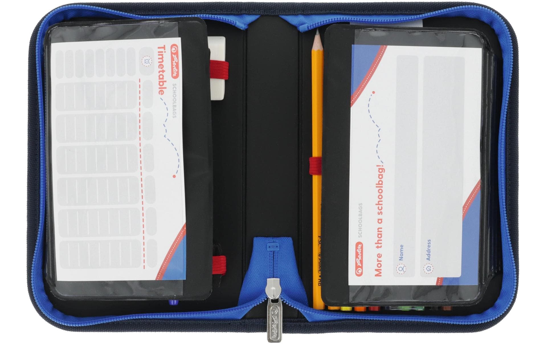Herlitz High Speed – Schüleretui, gefüllt (31-teilig), schwarz, königsblau, Polyester, 20,5 × 3,8 × 14 cm