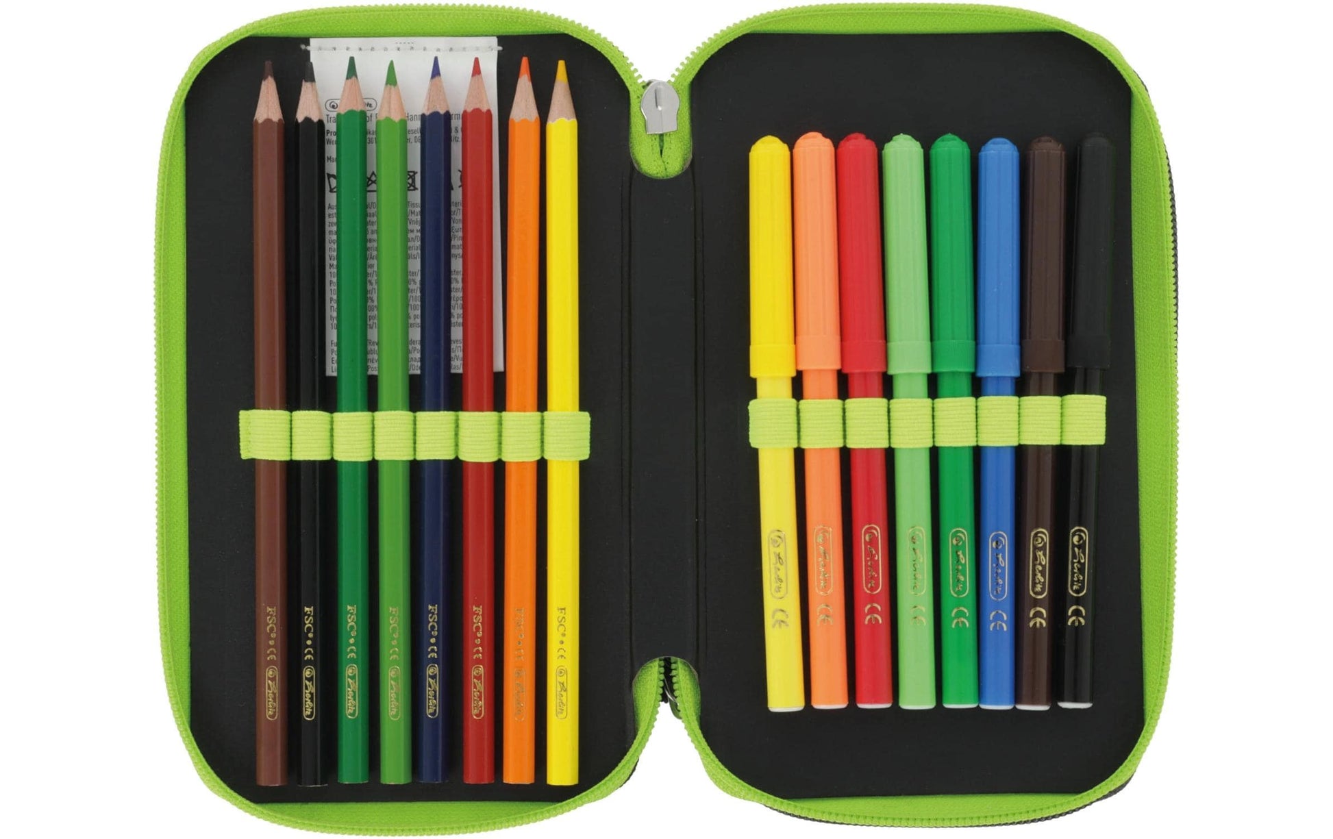 Herlitz Wild Life – Schüleretui, gefüllt (23-teilig), neongrün, Polyester, 19,3 × 5 × 11,5 cm