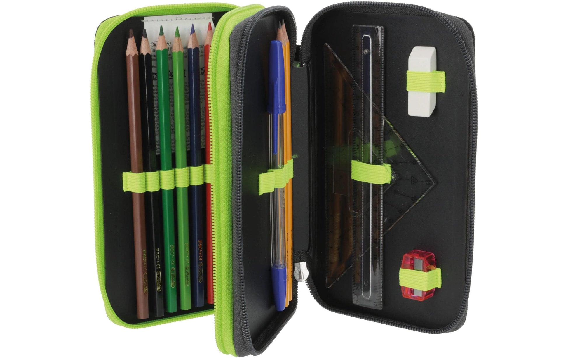 Herlitz Wild Life – Schüleretui, gefüllt (23-teilig), neongrün, Polyester, 19,3 × 5 × 11,5 cm