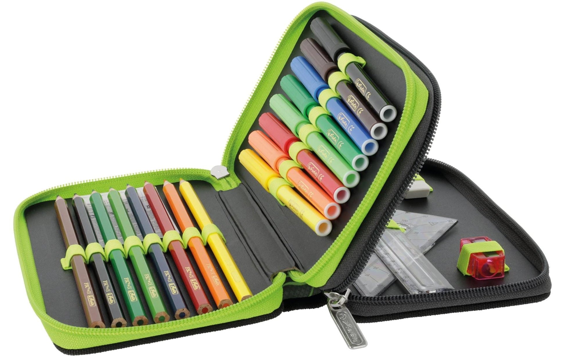 Herlitz Wild Life – Schüleretui, gefüllt (23-teilig), neongrün, Polyester, 19,3 × 5 × 11,5 cm